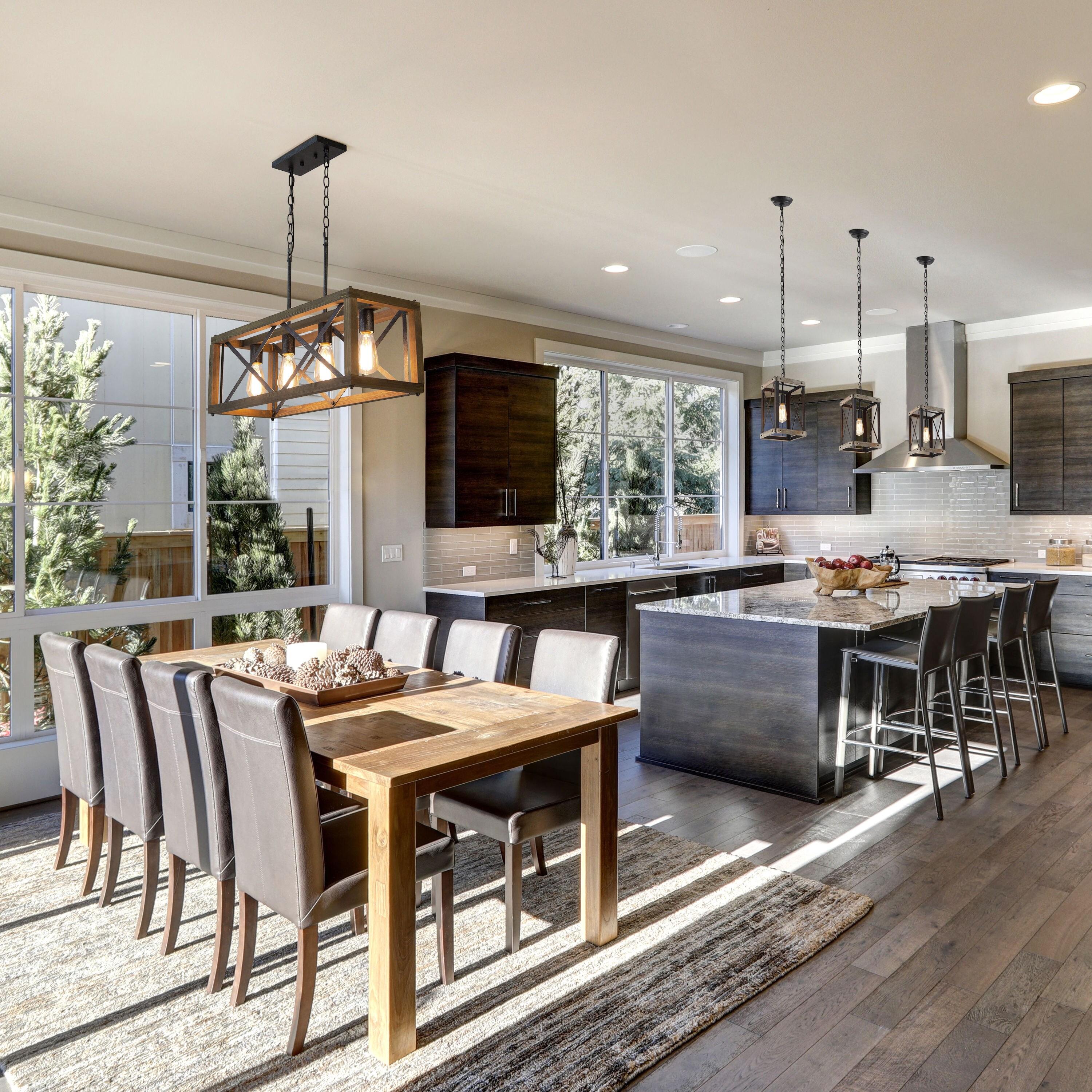 LNC Farmhouse Decor 4-Light Wood Chandelier Kitchen Island Light Fixtures, Large Modern Farmhouse Chandeliers Light for Dining Room, Kitchen Island, Bedroom