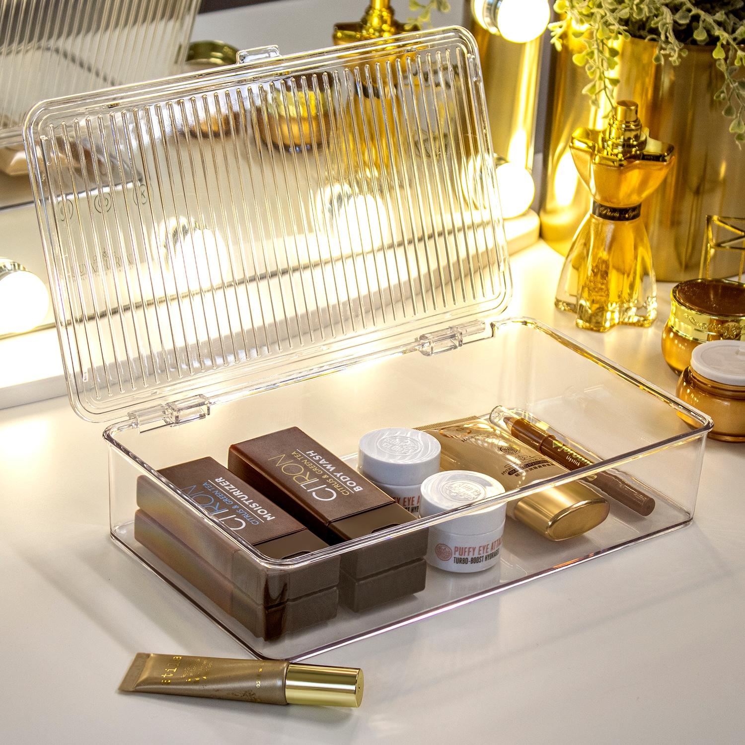 Sorbus Variety Clear Storage Bins For Pantry & Fridge With Hinged Lids, 3 Piece