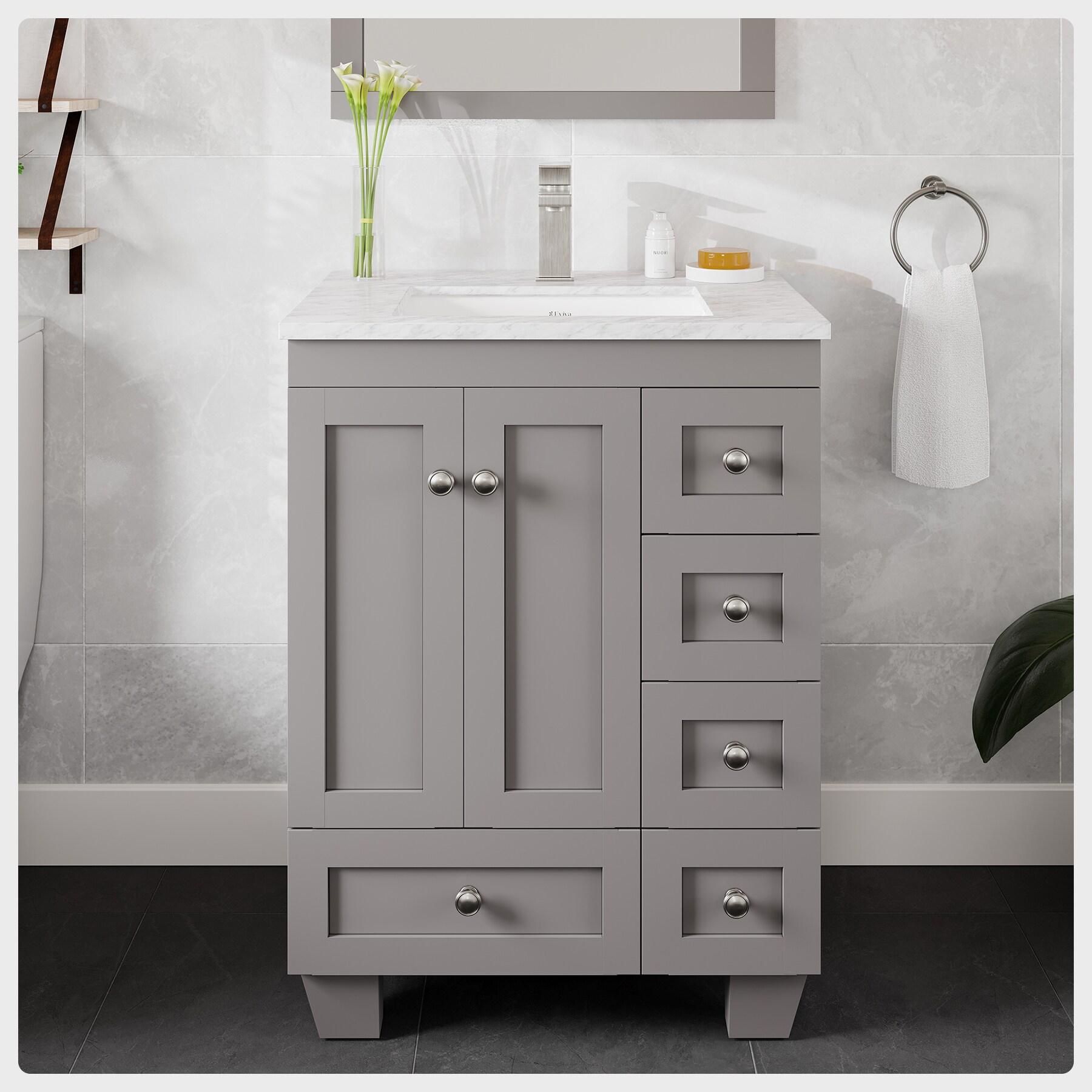 Eviva Acclaim 24" Gray Transitional Bathroom Vanity w/ White Quartz Top