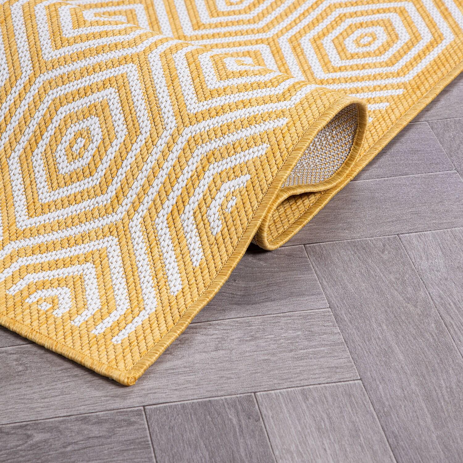 World Rug Gallery Modern Geometric Textured Flat Weave Indoor/Outdoor Area Rug - YELLOW 5' X 7'