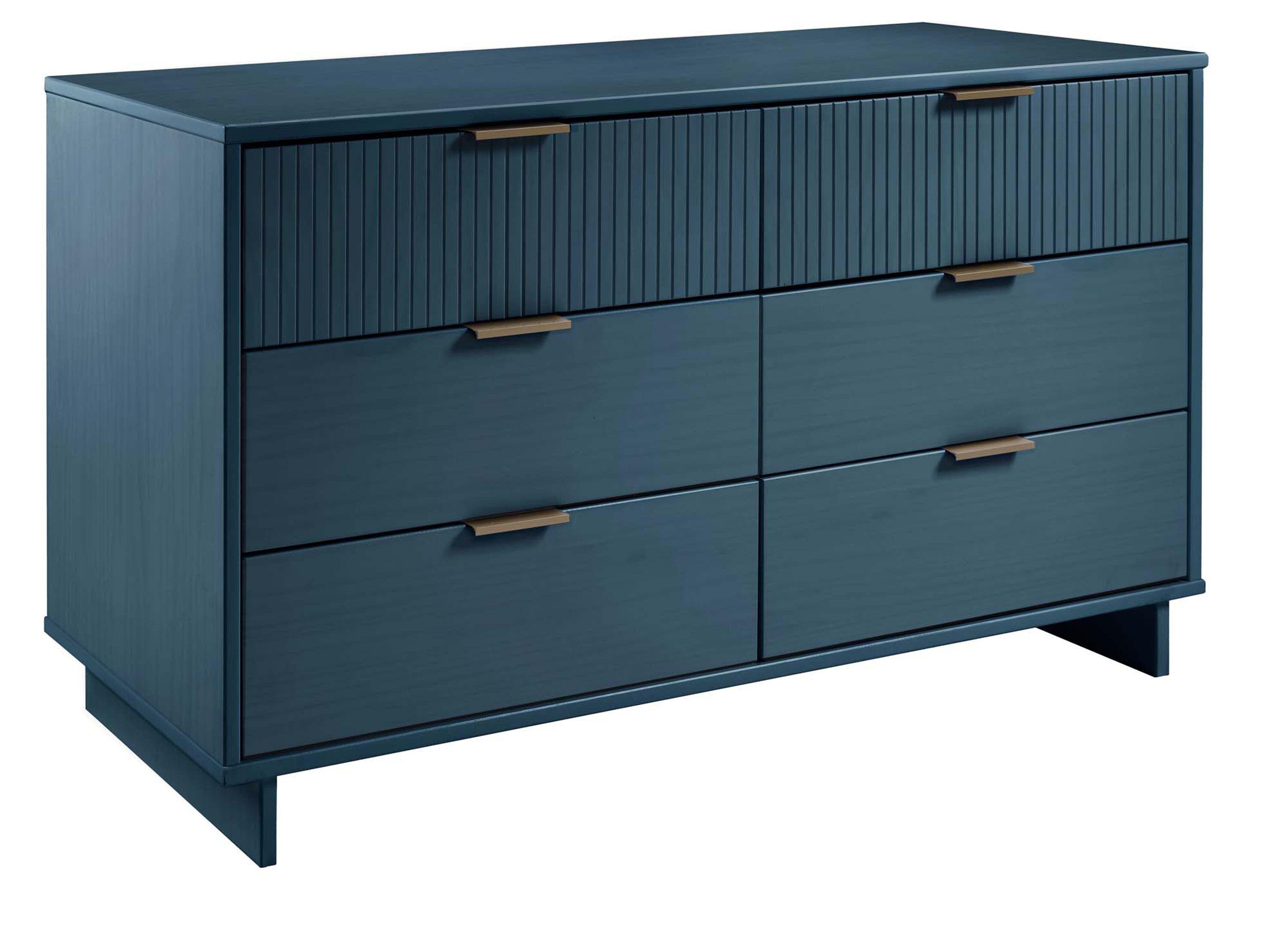 Granville Modern 6 Drawer Double Wide Dresser Midnight Blue - Manhattan Comfort: UV Painted, Soft Close, Wood Frame