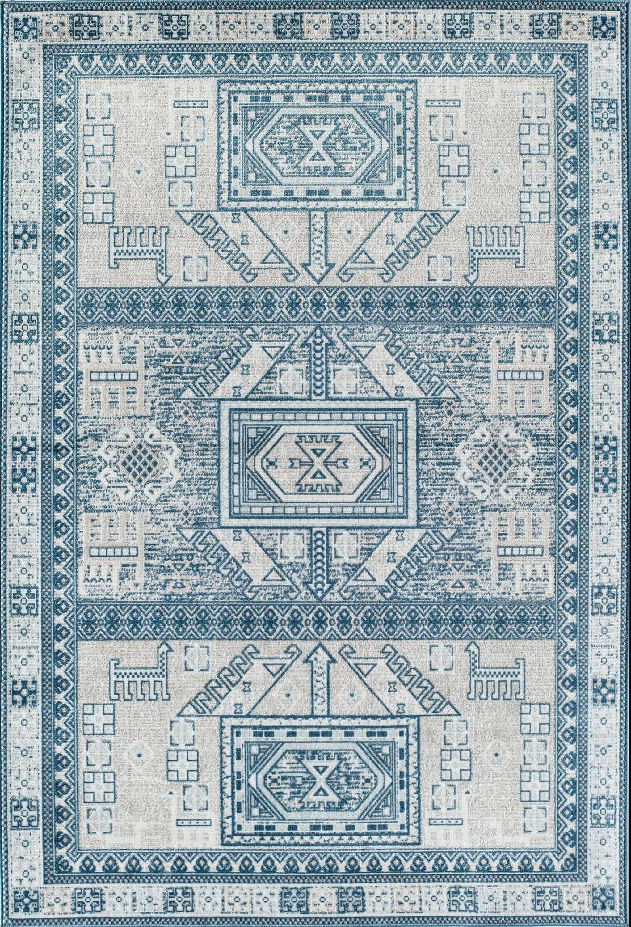 Rugs America Freida FY60A Azure Vintage Farmhouse Area Rug for Dining Room Rug Neutral Rug Living Room Rug Kitchen, 5'x7'