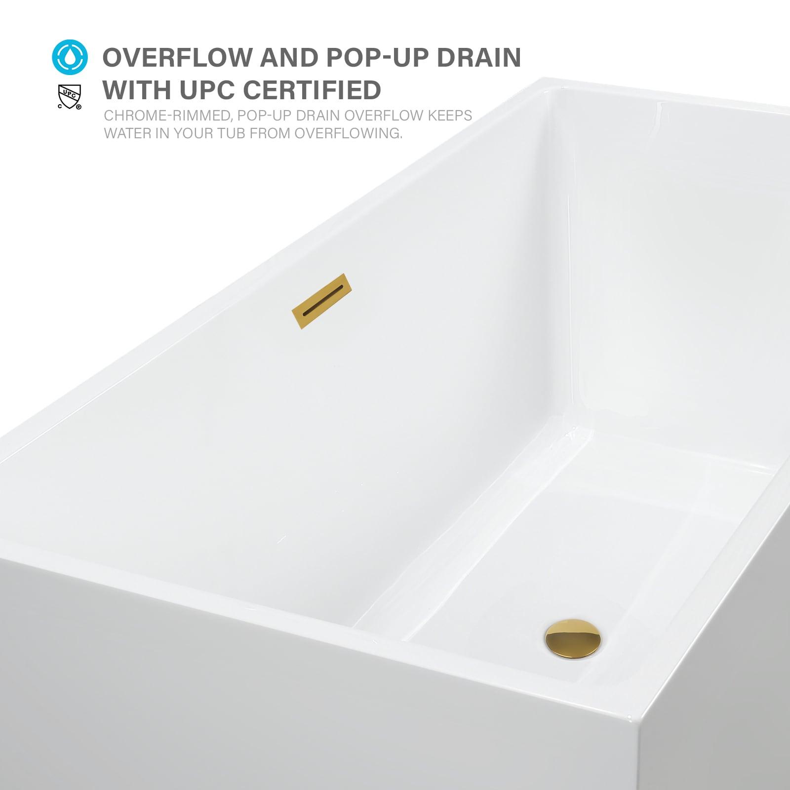 Vanity Art 67" Acrylic Freestanding Soaking Bathtub with Overflow and Pop-up Drain