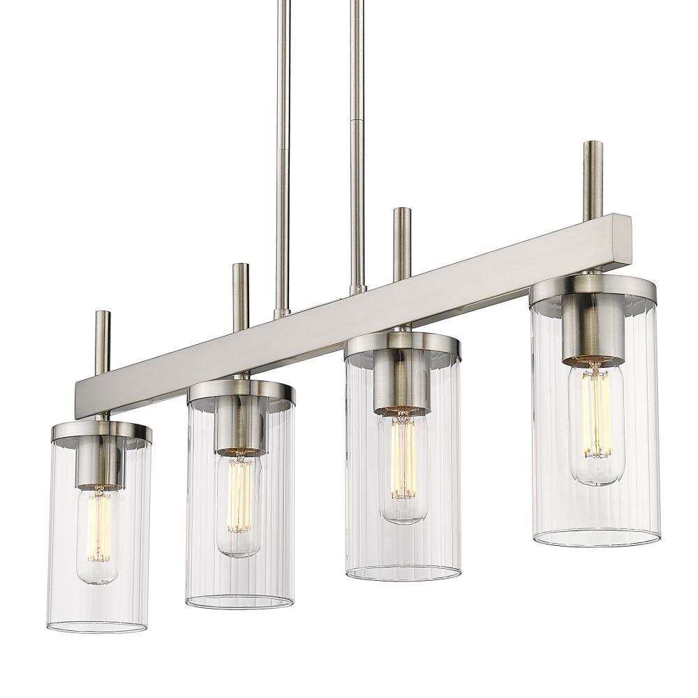 Golden Lighting Winslett 4-Light Linear Pendant in Pewter with Ribbed Clear Glass