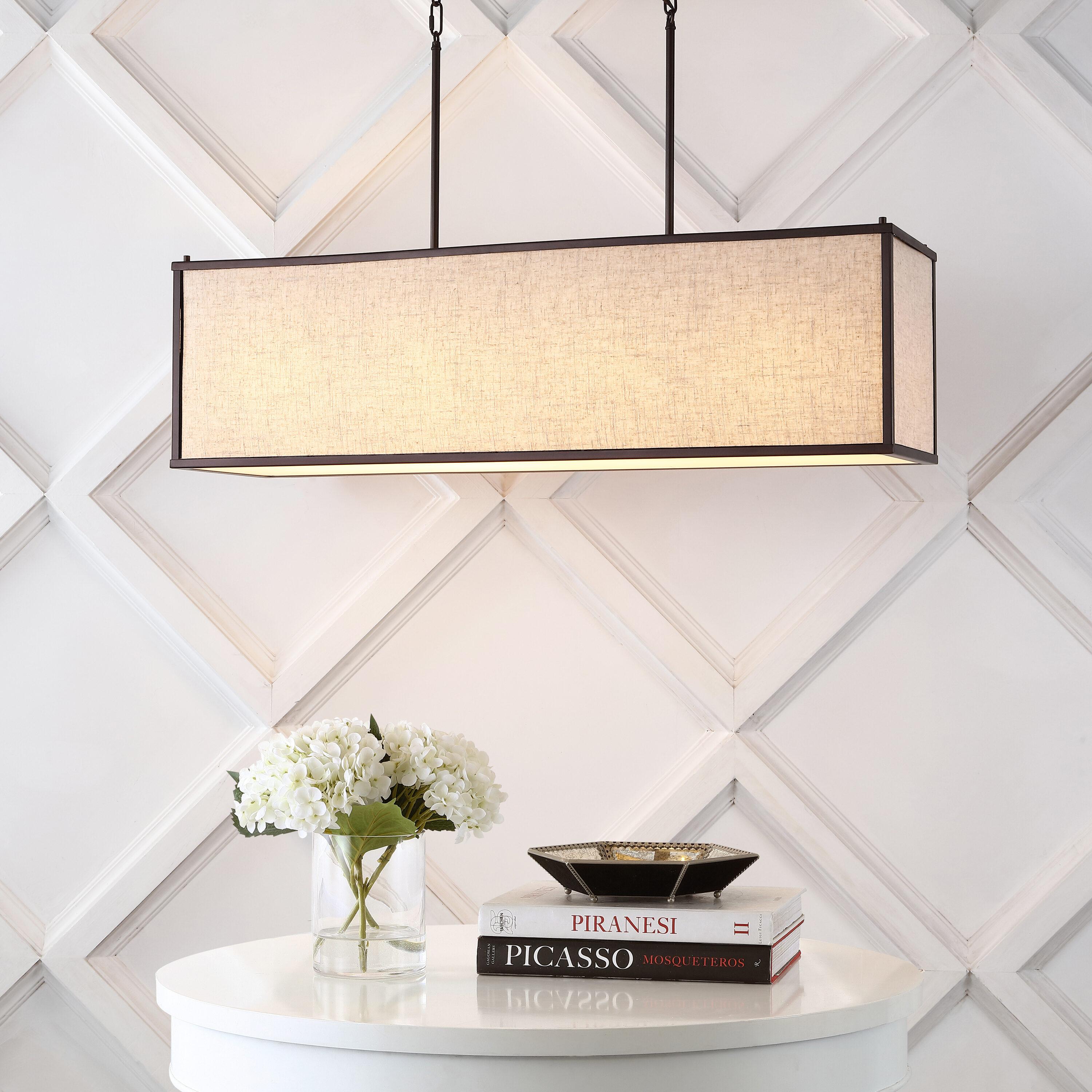 JONATHAN Y JYL1312A Cole 42" 4-Light Rectangular Linen Iron Linear LED Pendant, Farmhouse, Industrial, Coastal, Contemporary, Modern, Minimalist for Bedroom, Living Room, Office, Oil Rubbed Bronze