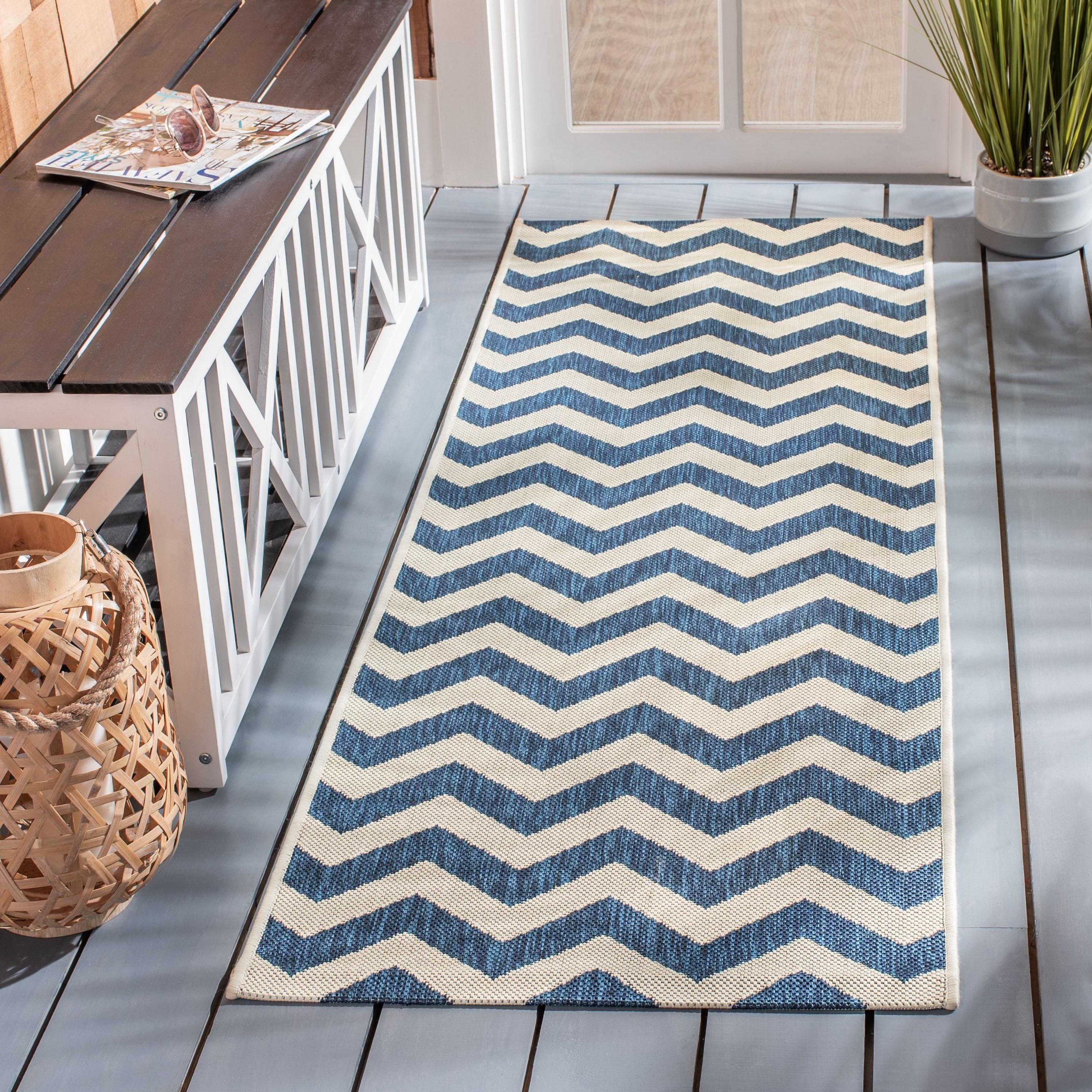 Safavieh Courtyard Bailey Chevron Indoor/Outdoor Runner Rug, 2'3" x 14', Navy/Beige