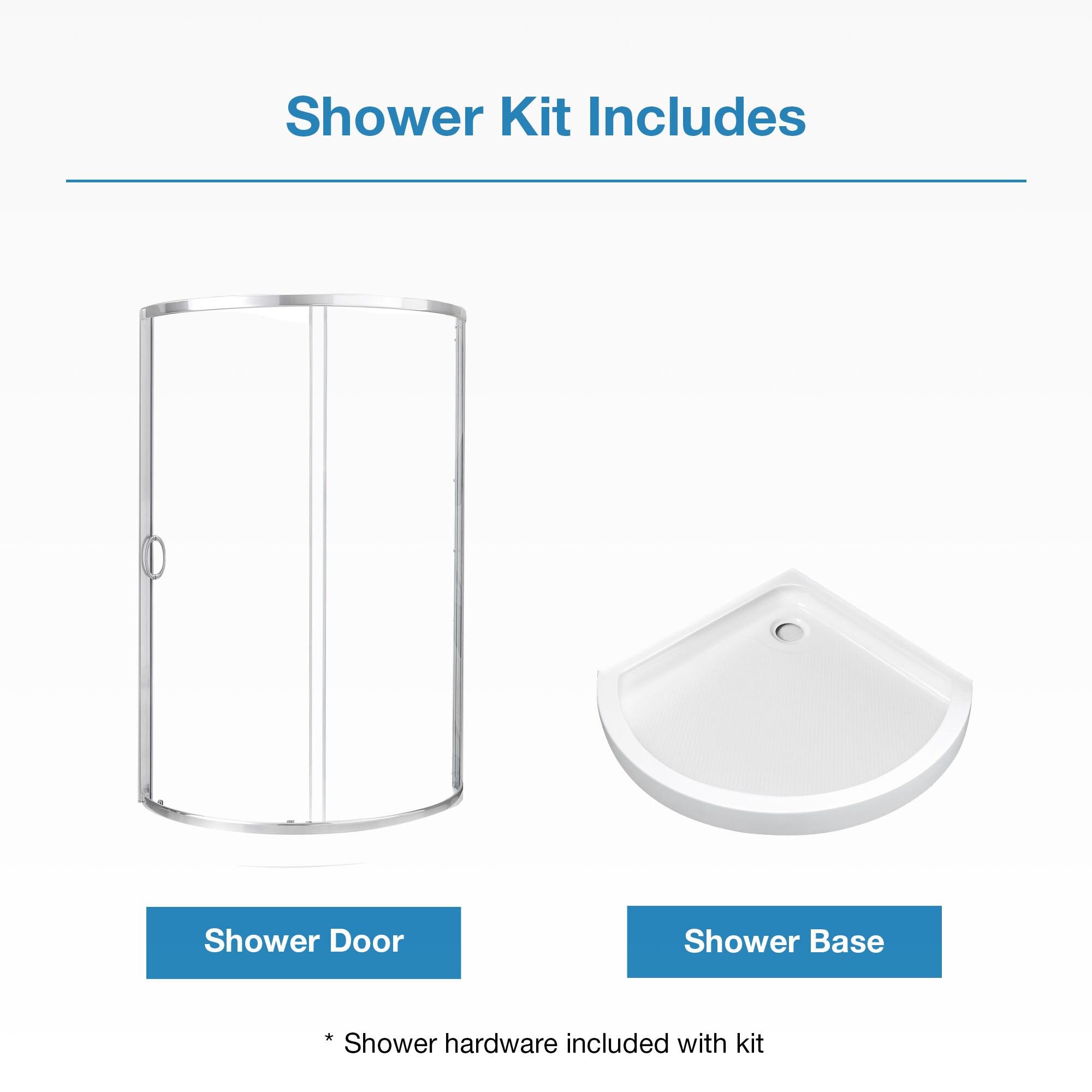 OVE Decors Breeze Premium 33 in. Framed Round Shower Kit w/ Clear Glass, Base