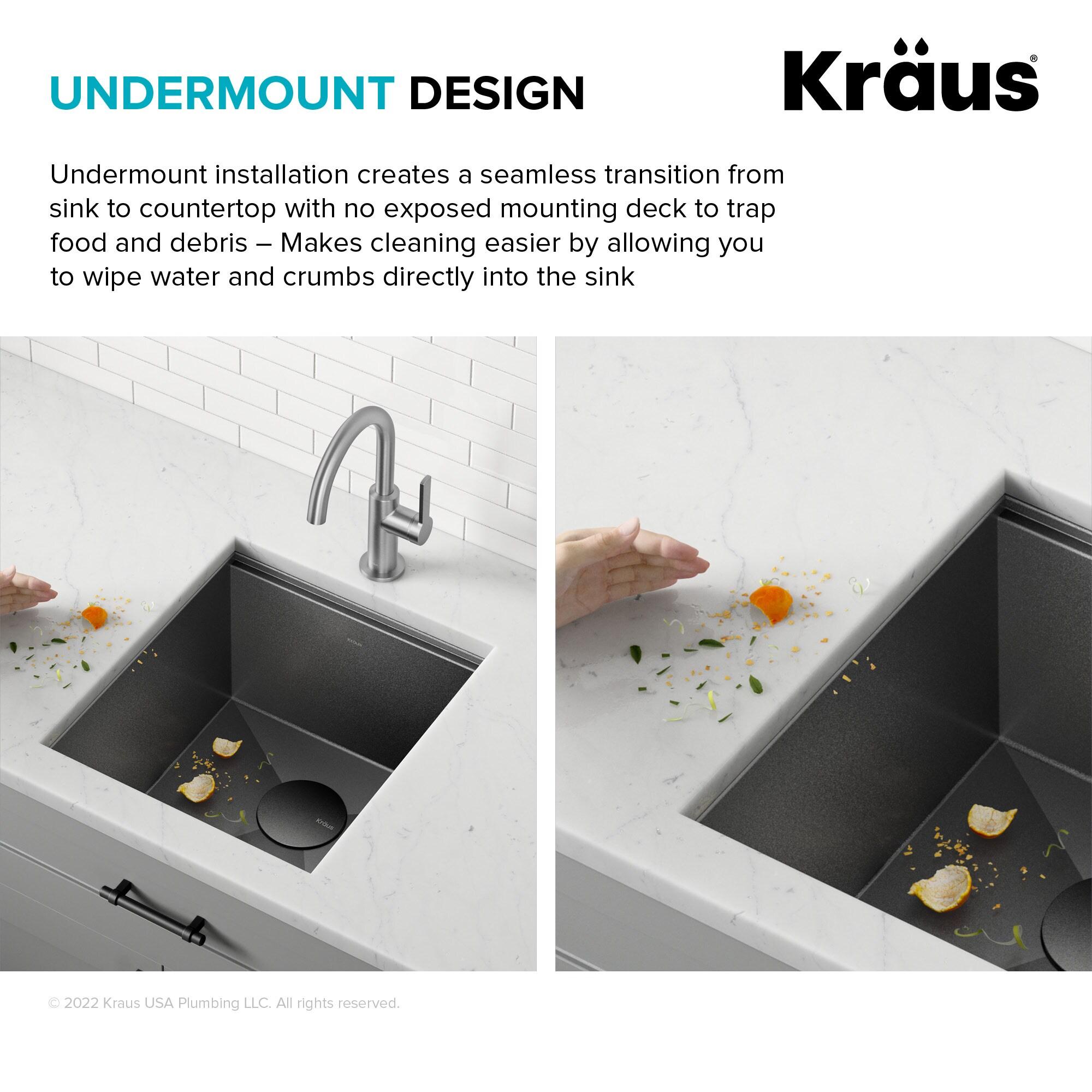 KRAUS Kore™ Undermount Workstation 16 Gauge Black Stainless Steel Single Bowl Kitchen Sink in PVD Gunmetal Finish