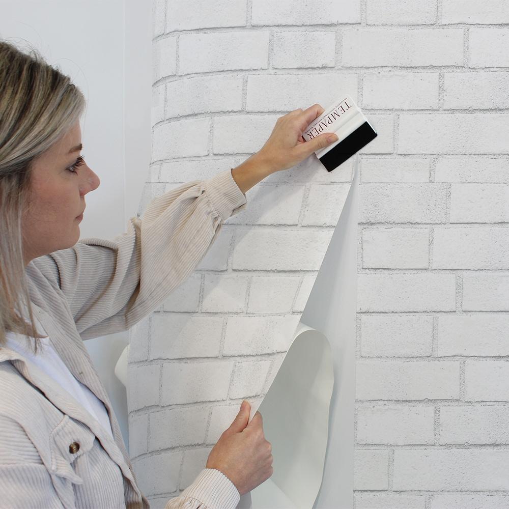 Tempaper Textured Faux Brick White Peel and Stick Wallpaper, 20.5" x 16.5'