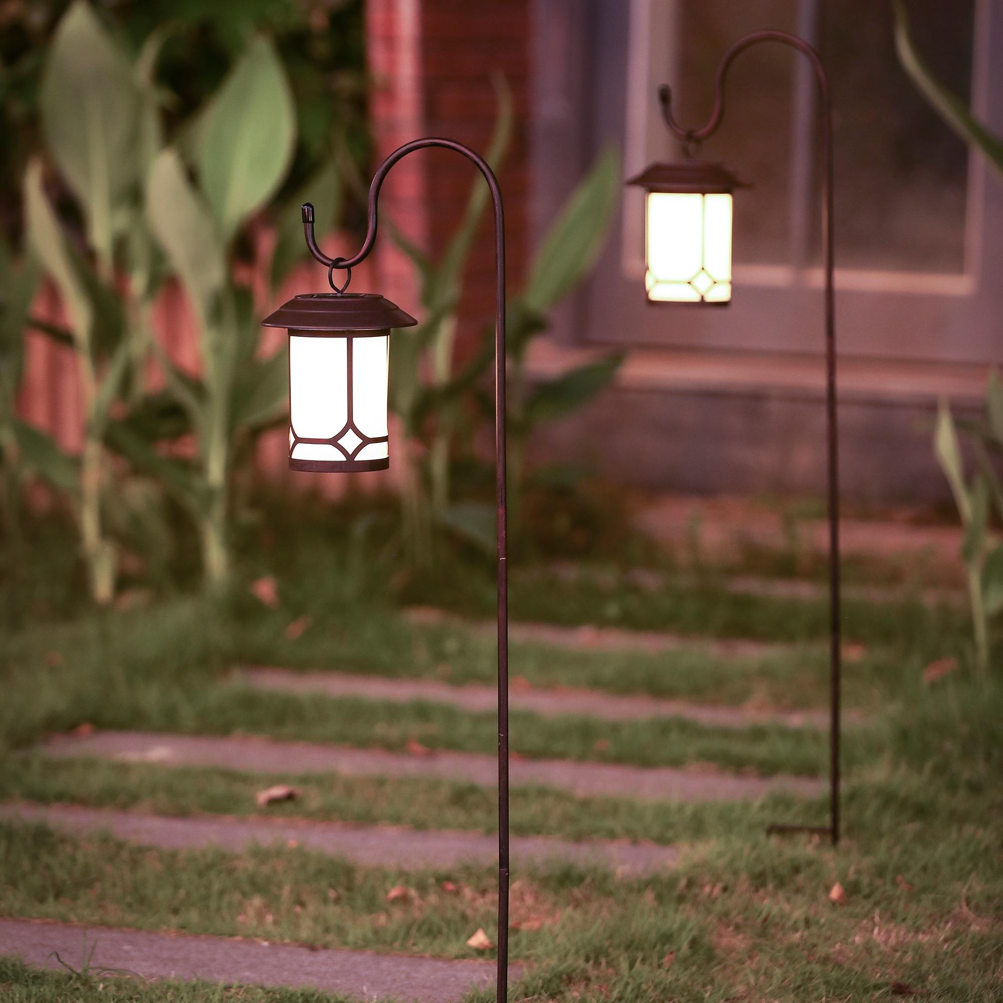 Set of 2 Classical Hanging Solar Lanterns with Shepherd?s Hooks