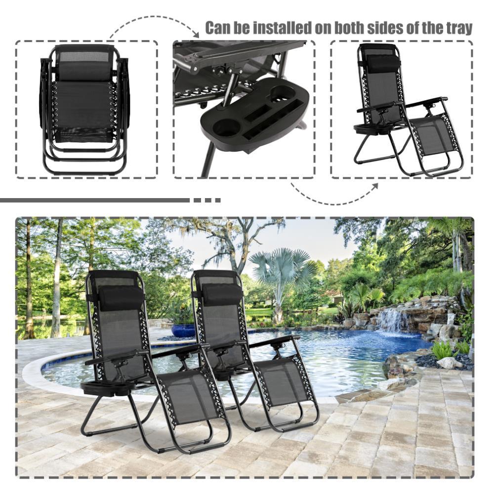 FDW Zero Gravity Lawn Lounge Chairs Set of 2 with Pillow and Cup Holder - Adjustable Reclining Folding Outdoor Chairs for Deck, Beach, Yard,Black