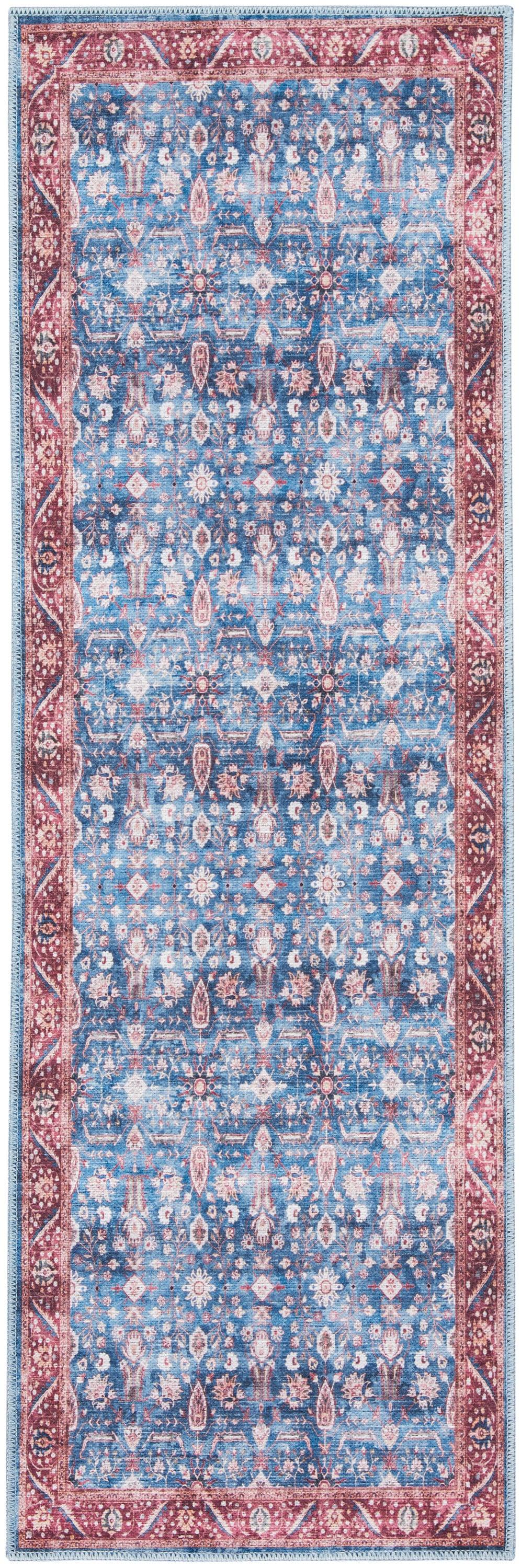 Nourison Washable Brilliance 2' x 6' Blue/Brick Vintage Indoor Bathroom, Kitchen Runner Rug