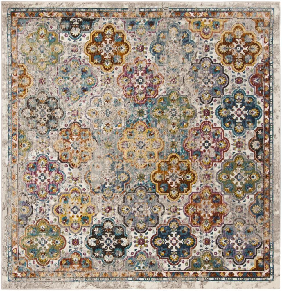 Aria Beige Multicolor Geometric Floral Square Area Rug