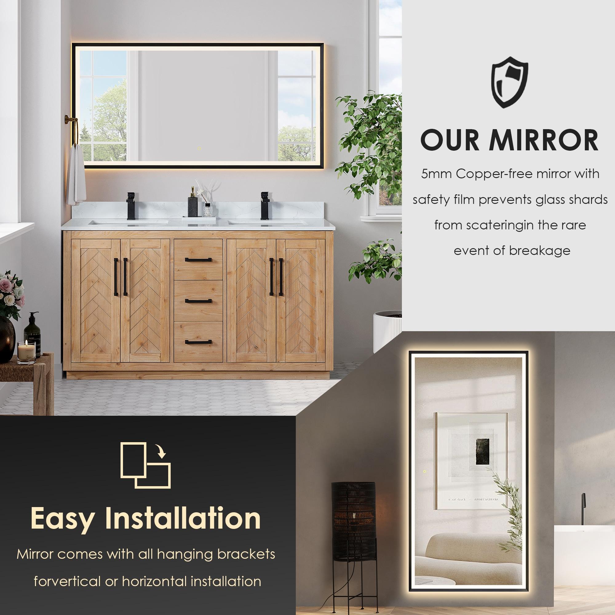 Anais 72" Wood Vanity in Light Brown with White Composite Stone Top with Mirror