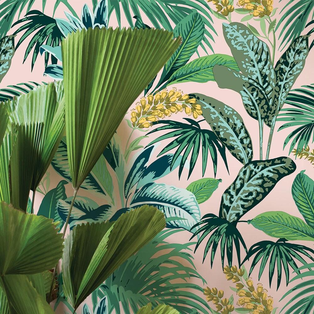 Tempaper Havana Palm Botanical Pink Tropical Peel and Stick Wallpaper, 20.5" x 16.5'