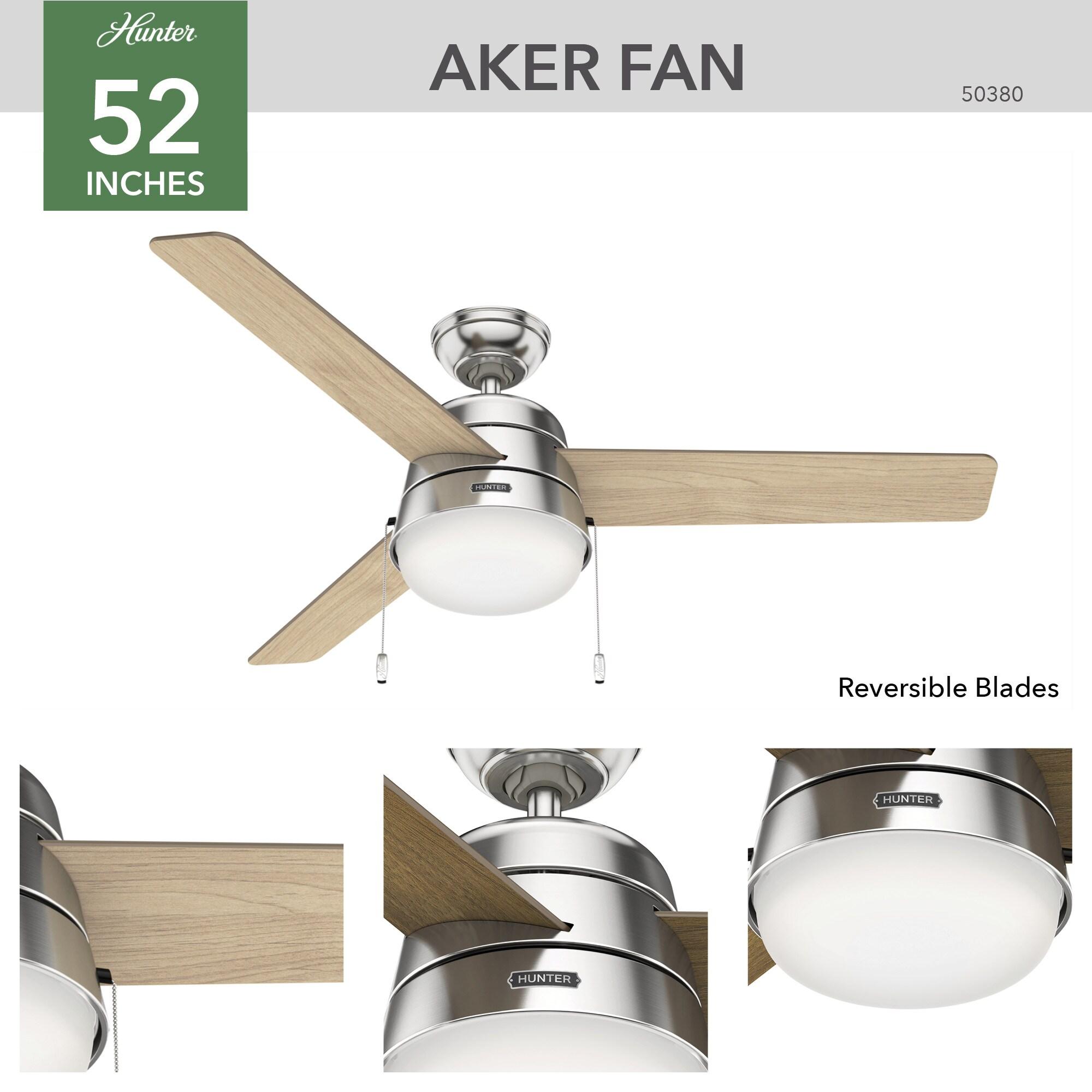 52" Aker 3 - Blade Indoor Standard Ceiling Fan with Pull Chain and Light Kit Included