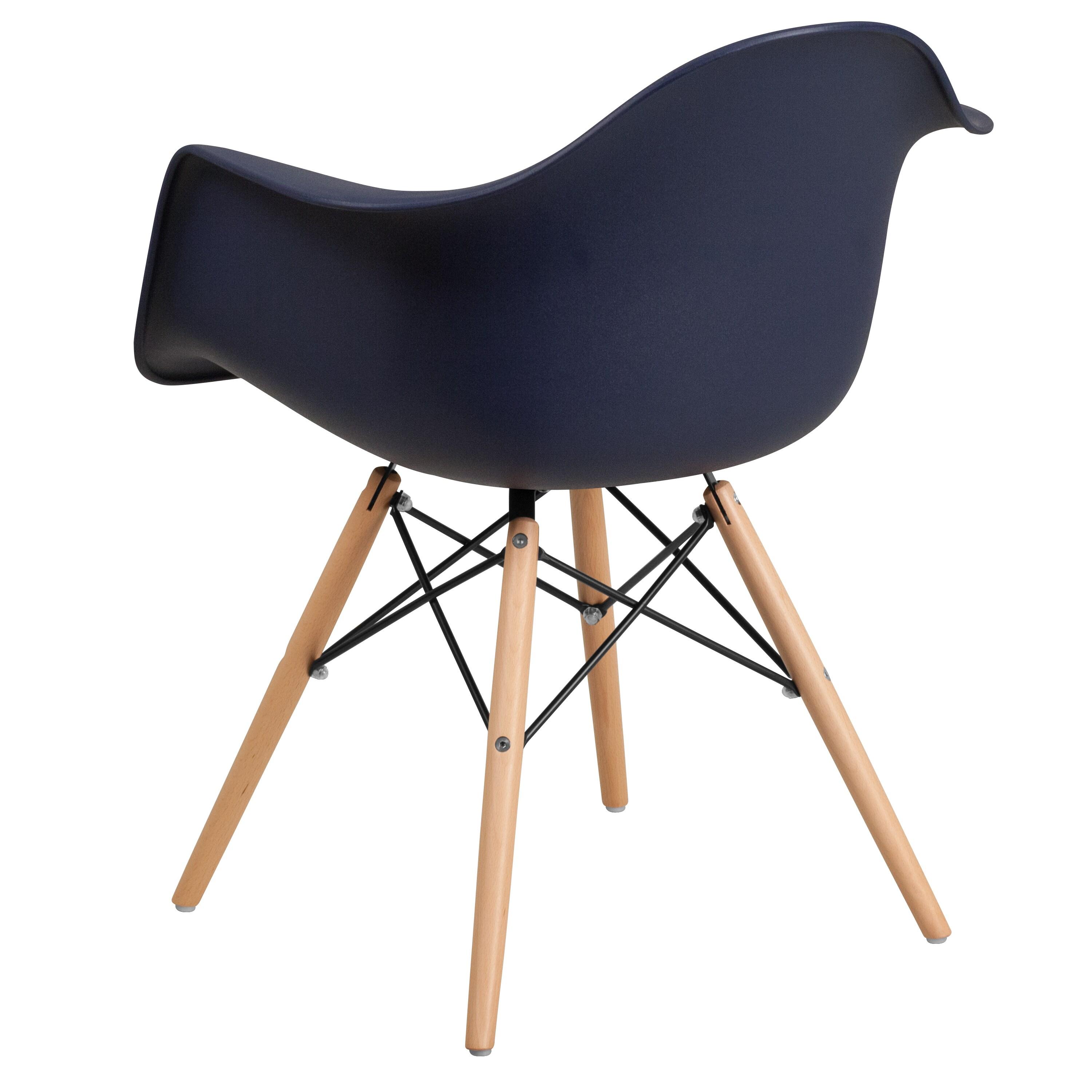 2 Pack Alonza Series Navy Plastic Chair with Wooden Legs