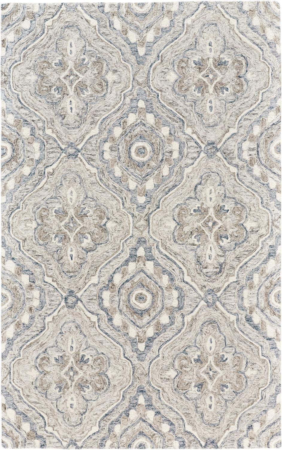 Feizy Rhett Transitional Medallion, Taupe/Blue/Gray, 8' x 10' Area Rug Easy Care Stain Resistant Kid Friendly Classic Geometric Design Carpet for Living Dining Bed Room