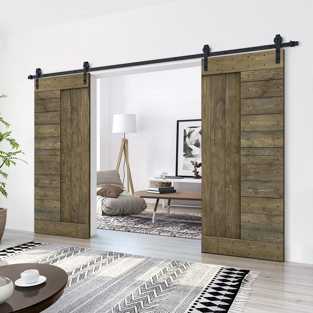 Calhome 84'' Solid Wood Paneled Painted with Installation Hardware Kit Barn Door