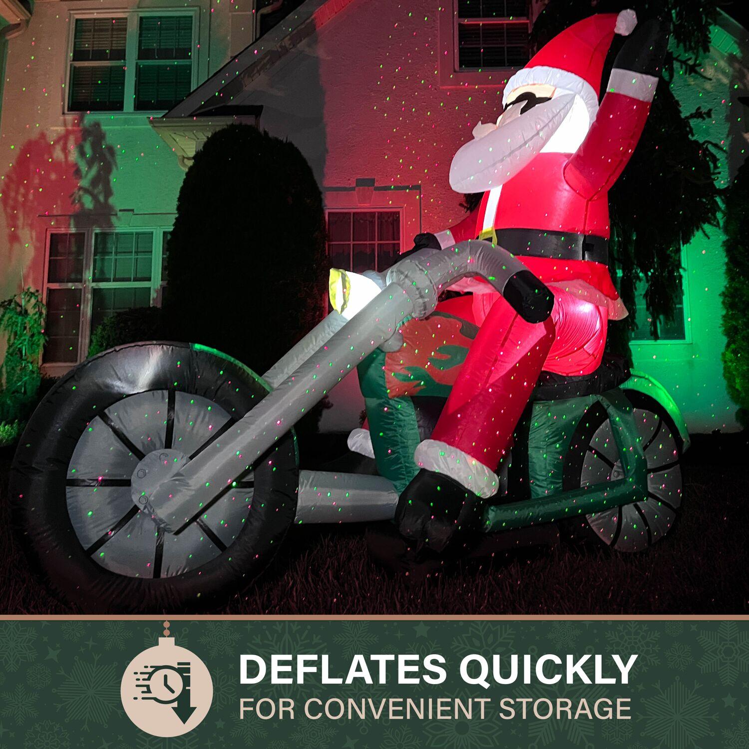 Fraser Hill Farm Fraser Hill Farm 6-Ft. Wide Motorcycle Santa Blow Up Inflatable with Lights