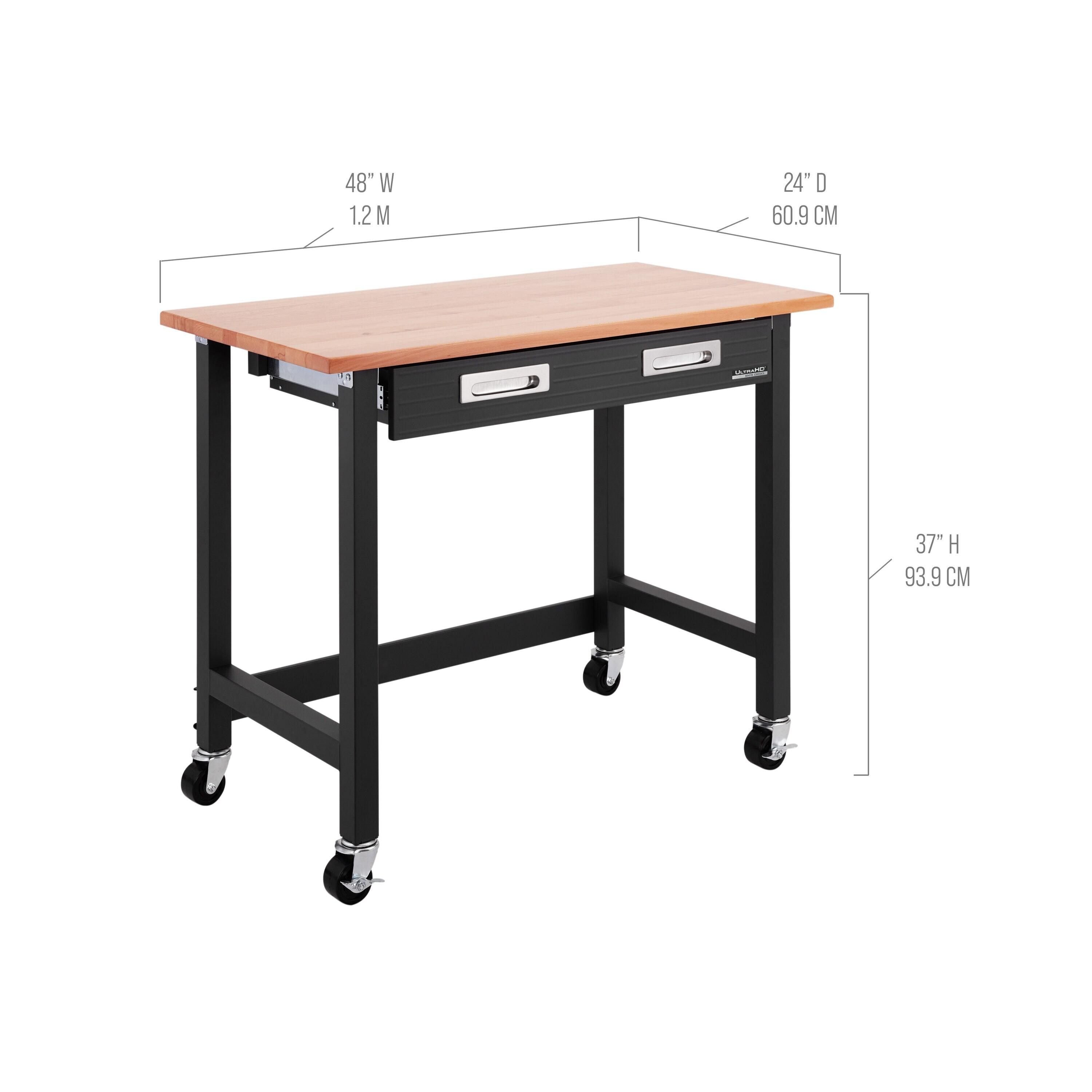48" W Wood Top Workbench with Wheels