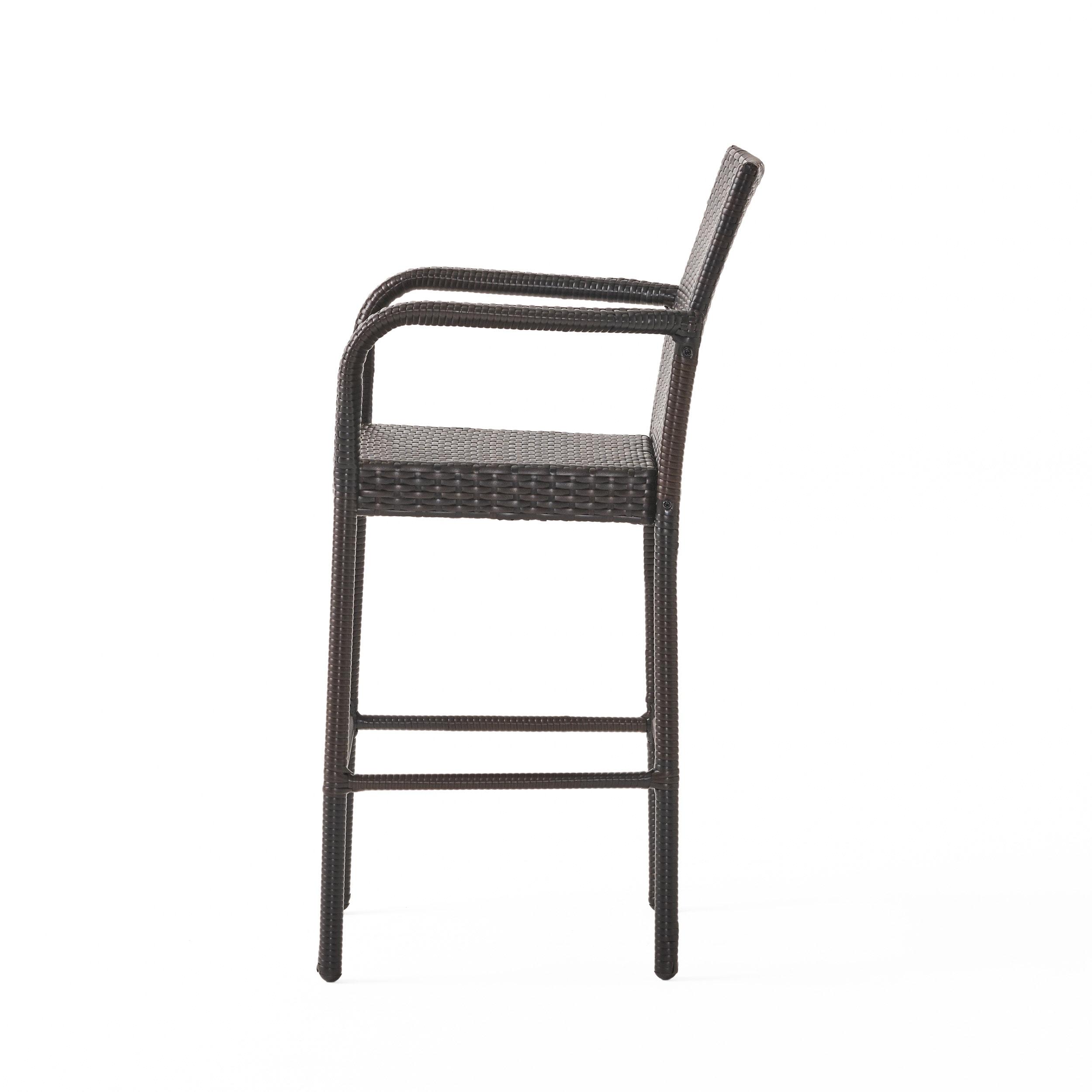 Delfina 4pk Wicker Barstool - Brown - Christopher Knight Home: UV & Weather-Resistant, Powder-Coated Frame