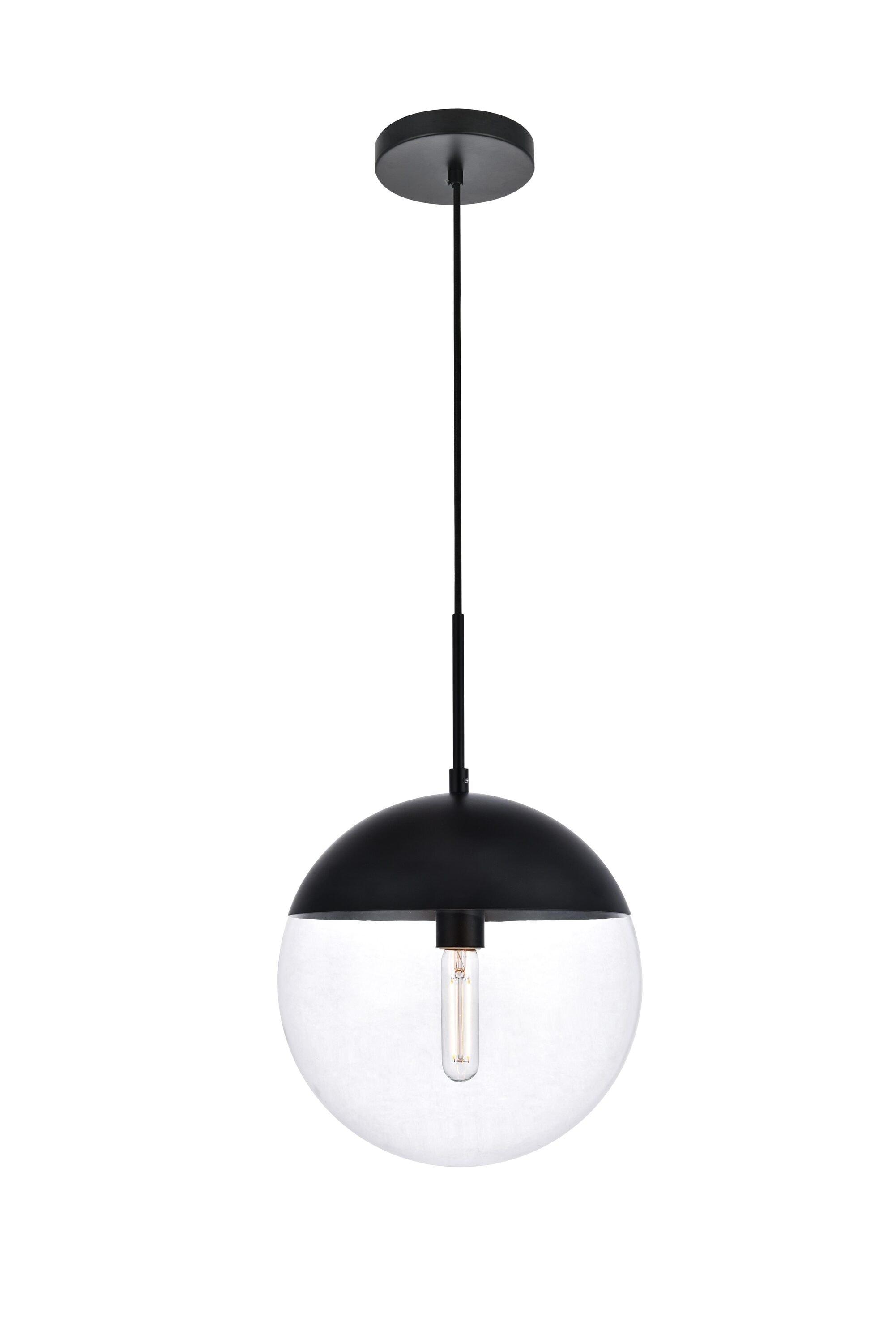 Elegant Lighting Eclipse 1 Light Black Pendant With Clear Glass