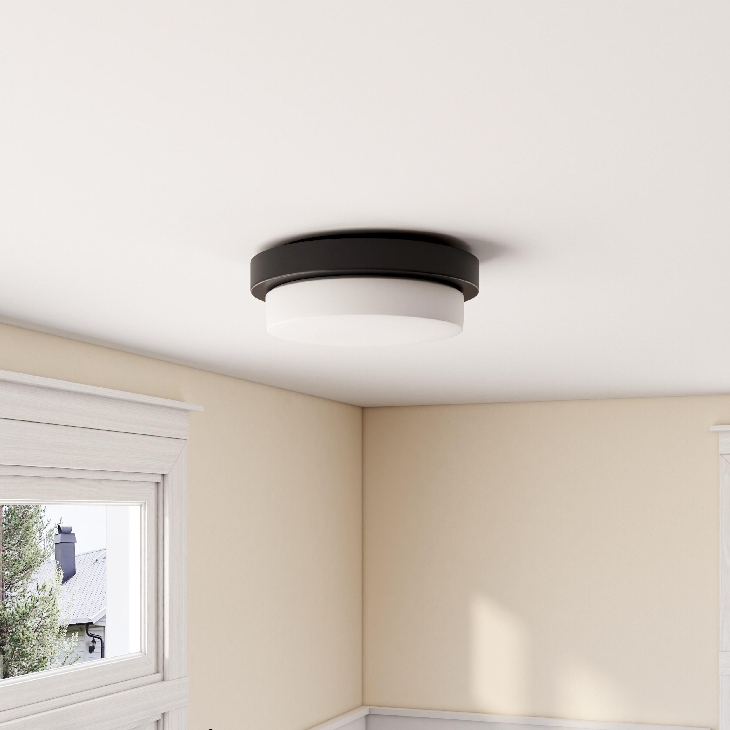 Golden Lighting Multi-Family 13" 2-Light Flush Mount in Matte Black with Opal Glass