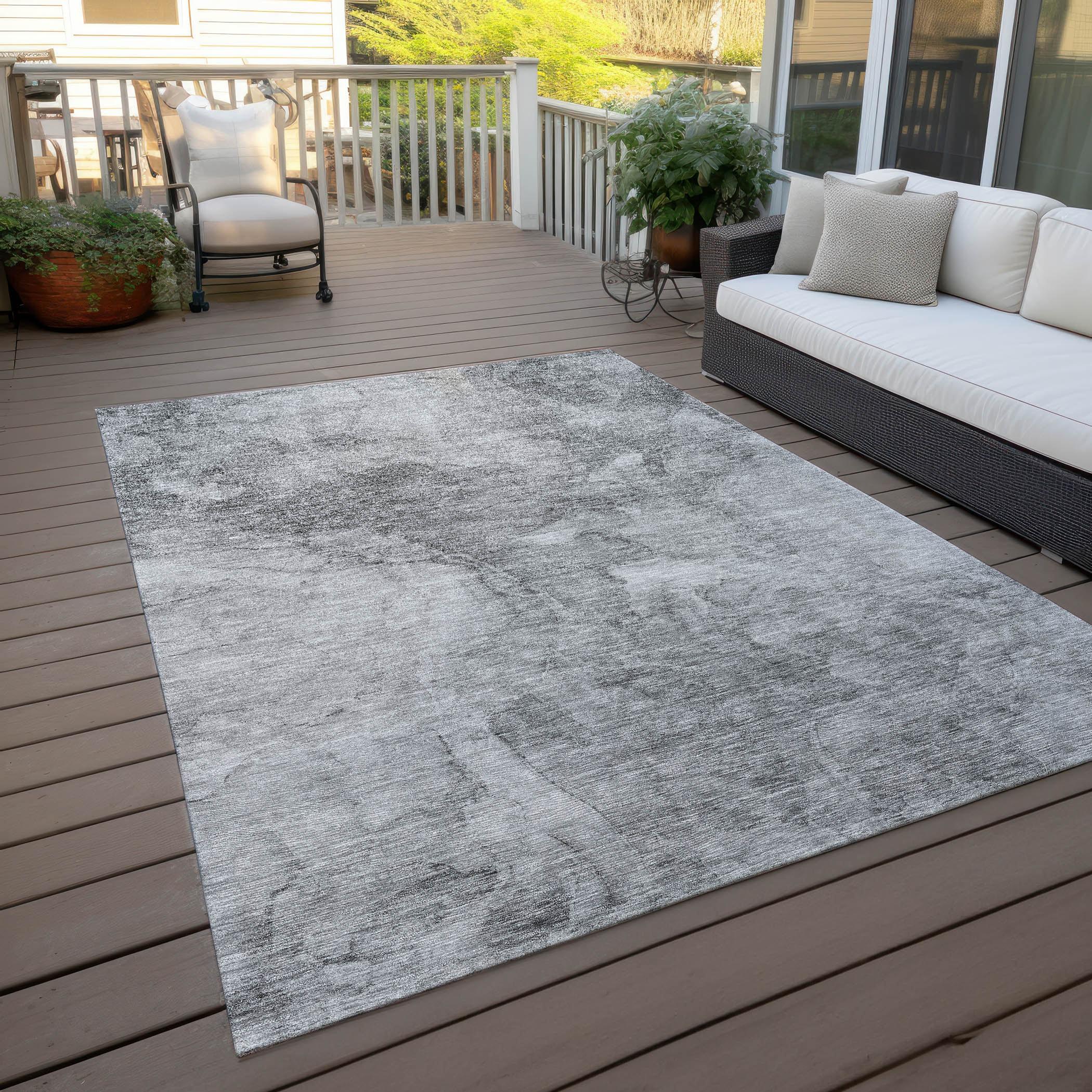 Gray Rectangular Machine Washable Indoor Outdoor Area Rug