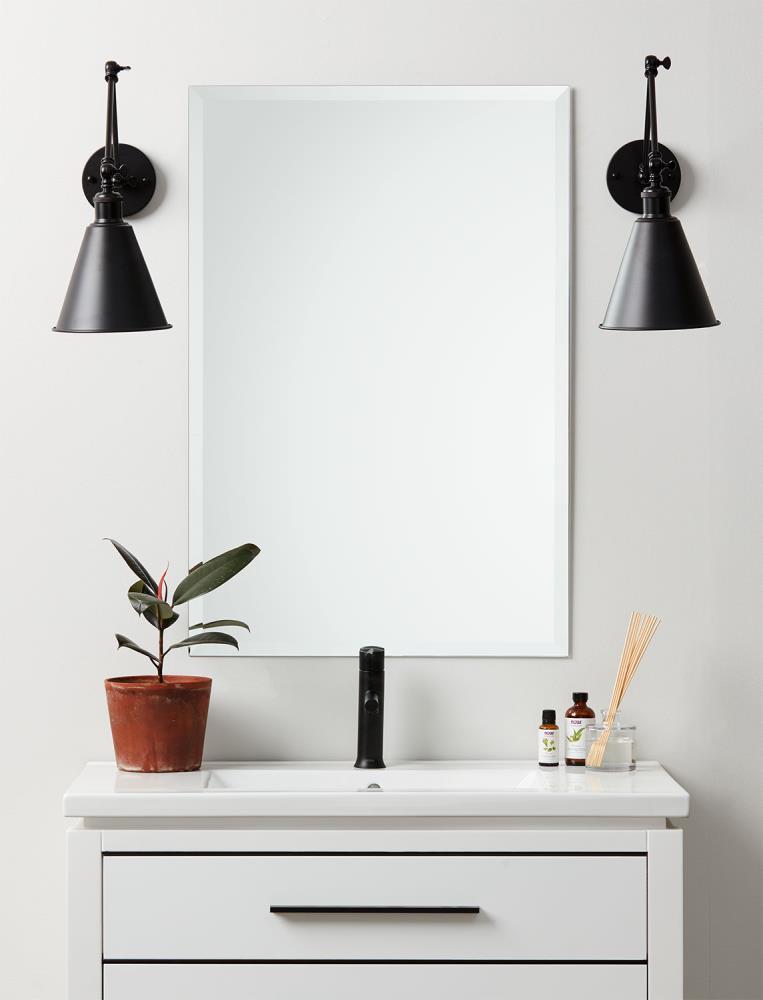 Ruomeng Rectangle Wall Mirror Frameless Bathroom Mirror 16” x 24" Beveled Edge Mirror for Vanity and Entryway