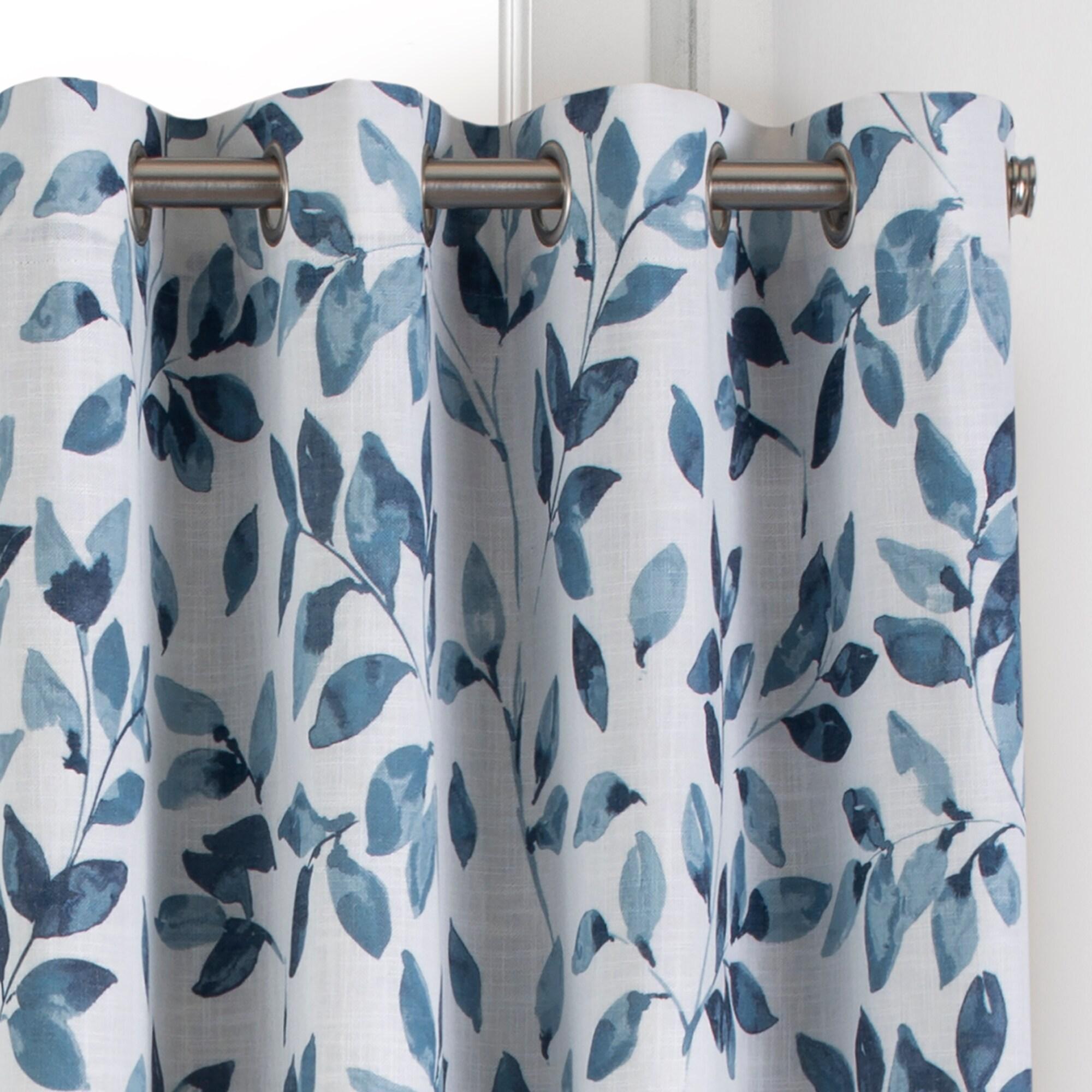 Avalon Botanical Floral Leaf Print Cottagecore Single Blackout Window Curtain Panel - 52" x 95" - Indigo - Elrene Home Fashions