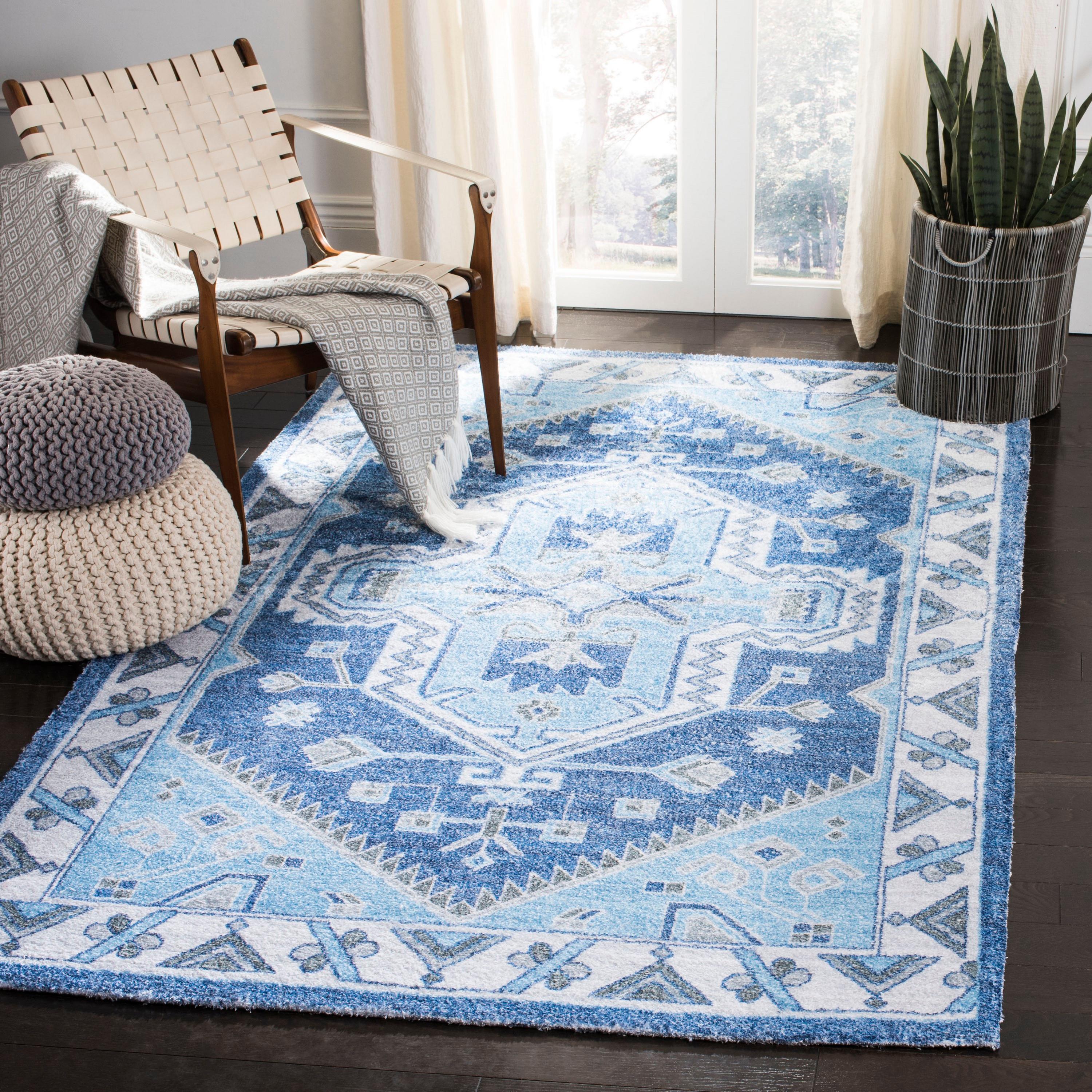 Saffron SFN549 Hand Loomed Area Rug - Blue/Ivory - 3'x5' - Safavieh.