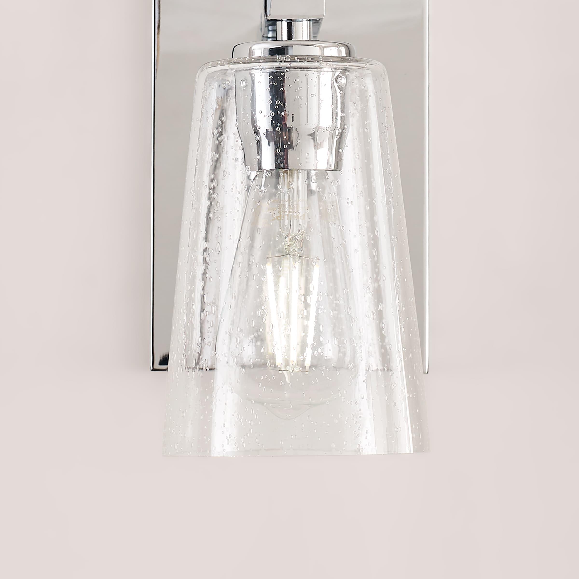 Chrome Clear Seeded Glass Round Wall Sconce, 1-Light