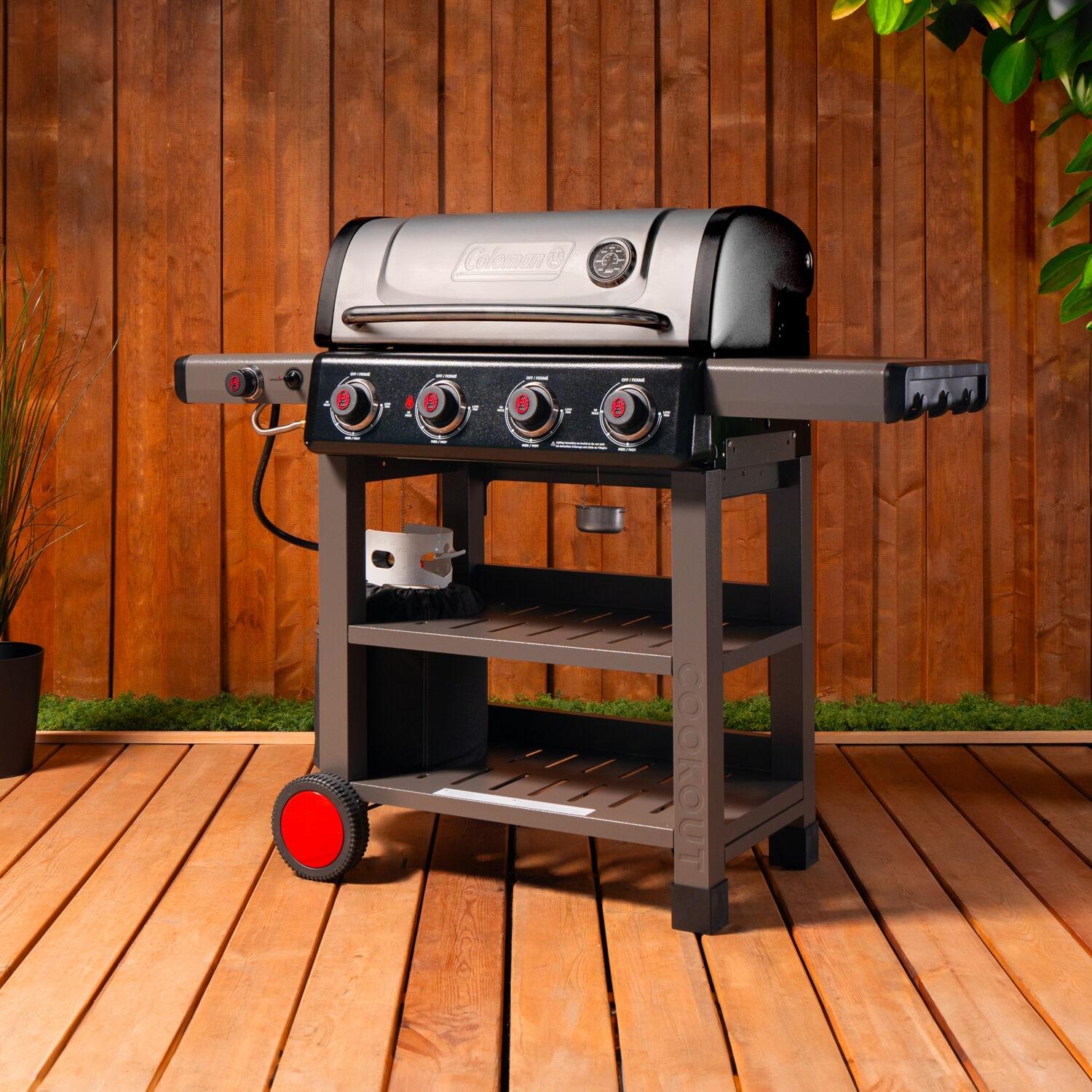 Coleman Cookout 4-Burner 36,000 BTU Propane BBQ Gas Grill w/ Side Burner, 637-Sq. In Cooking Surface