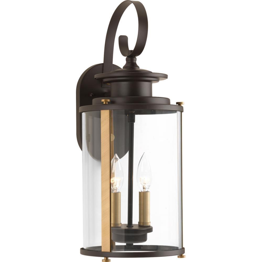 Progress Lighting Squire 2-Light Medium Wall Lantern, Antique Bronze, Clear Glass Shade