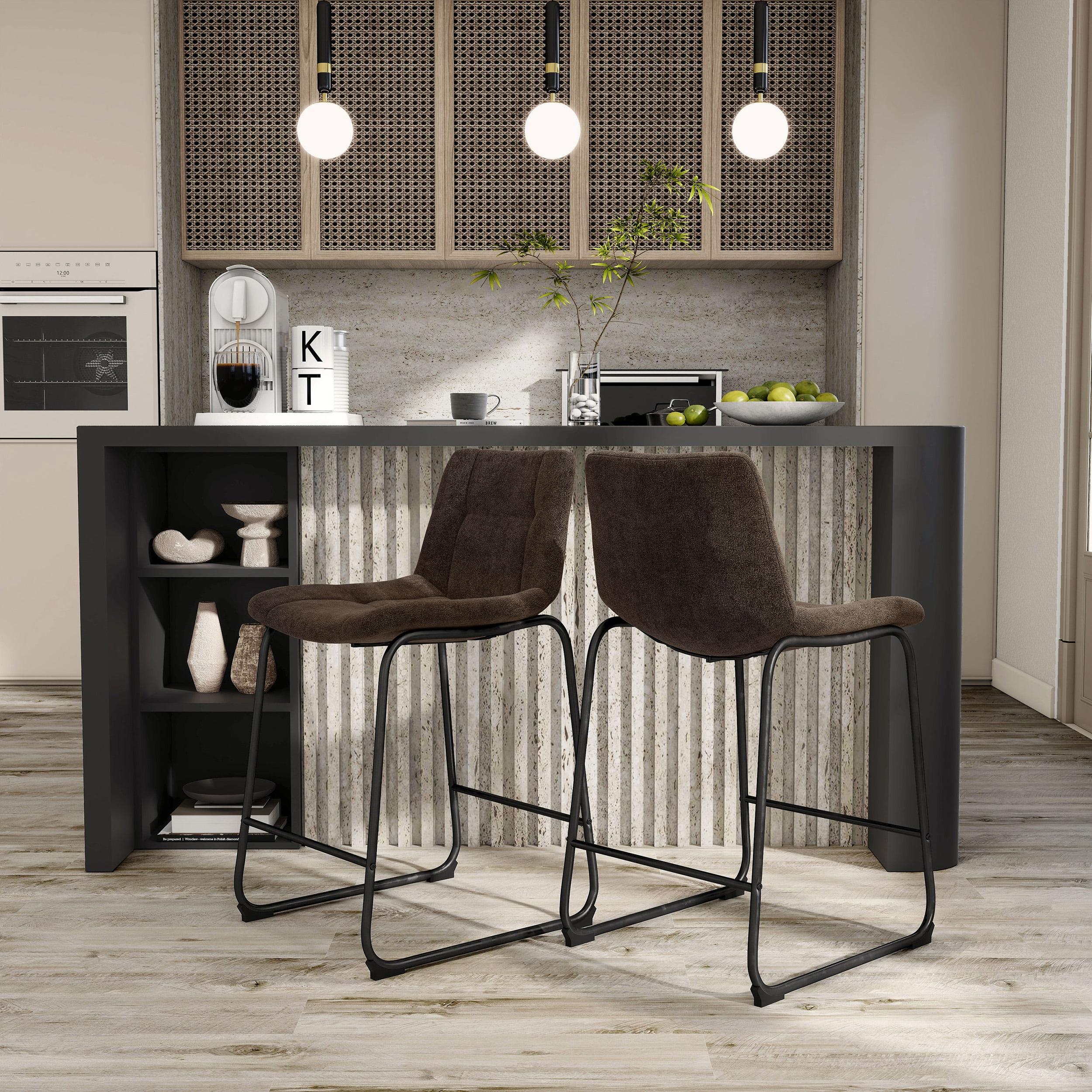 Furniture of America Perri Modern Chenille Counter Height Dining Chairs, Brown (Set of 2)