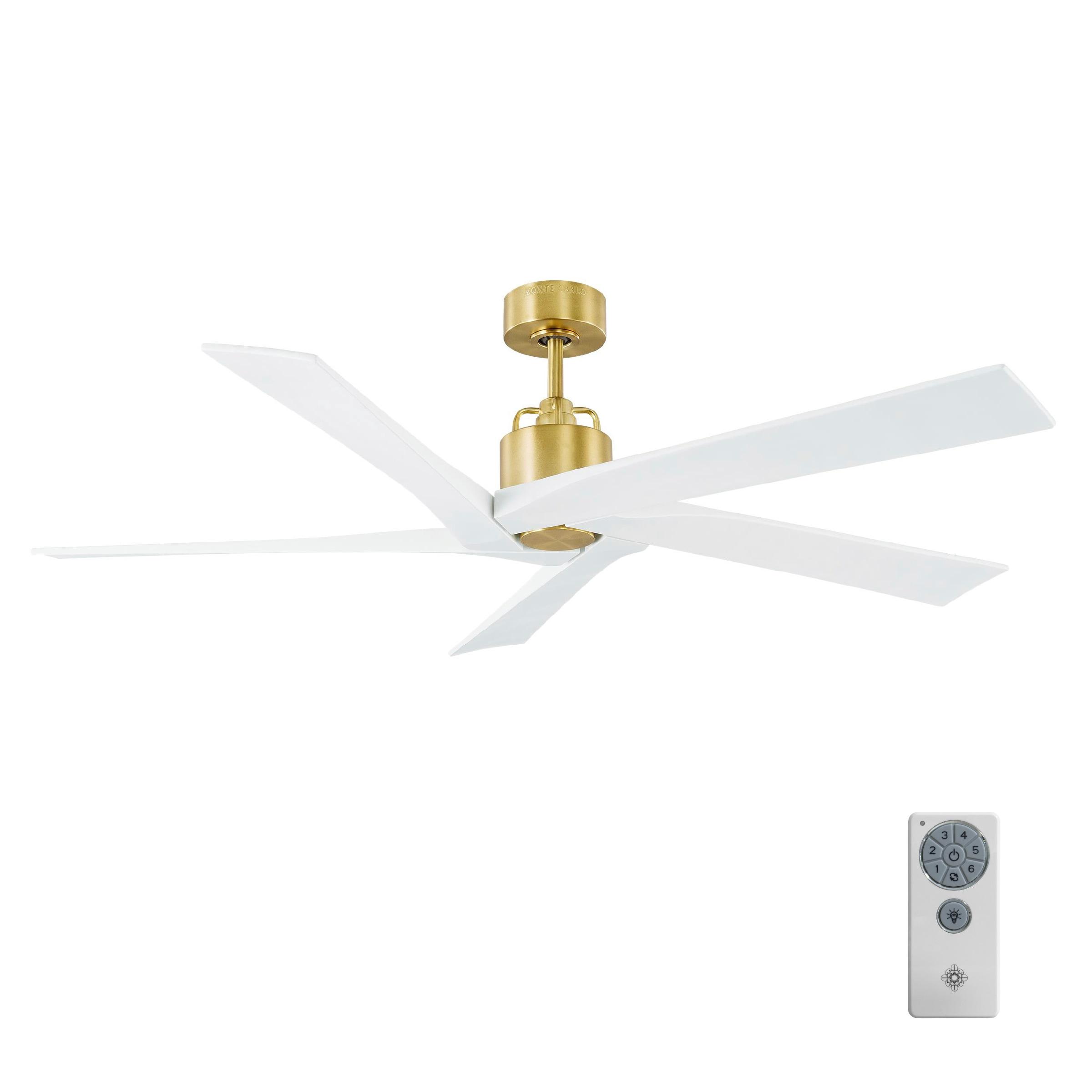 Burnished Brass 56" Ceiling Fan with Remote and Matte White Blades