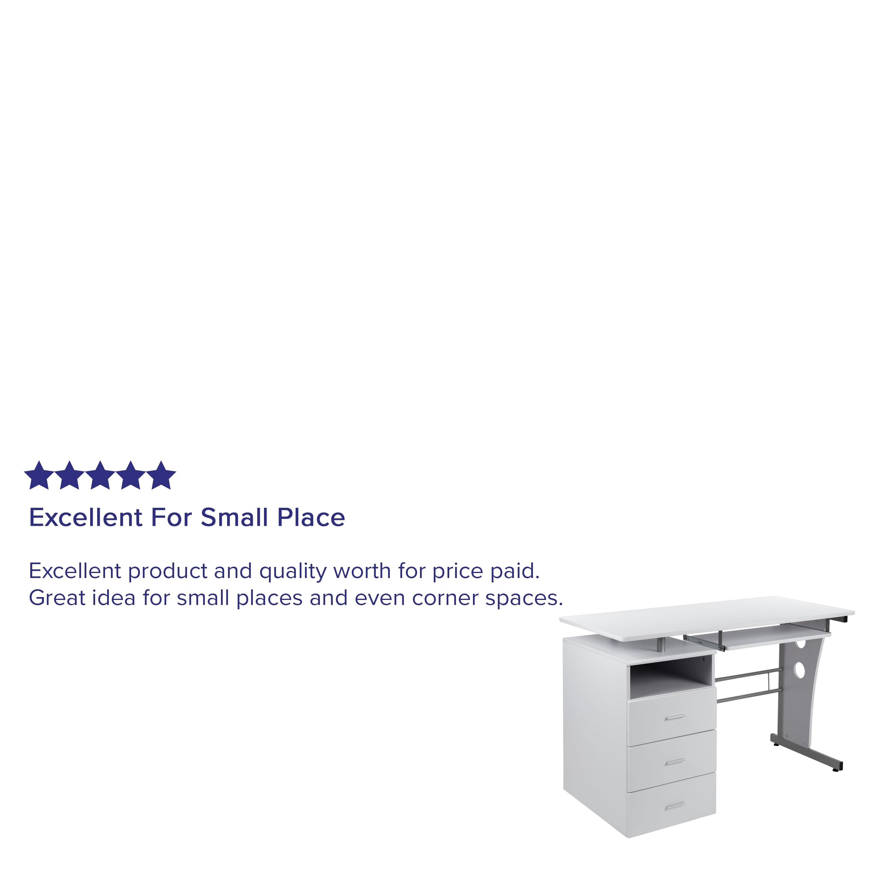 Flash Furniture White Desk with Three Drawer Pedestal and Pull-Out Keyboard Tray
