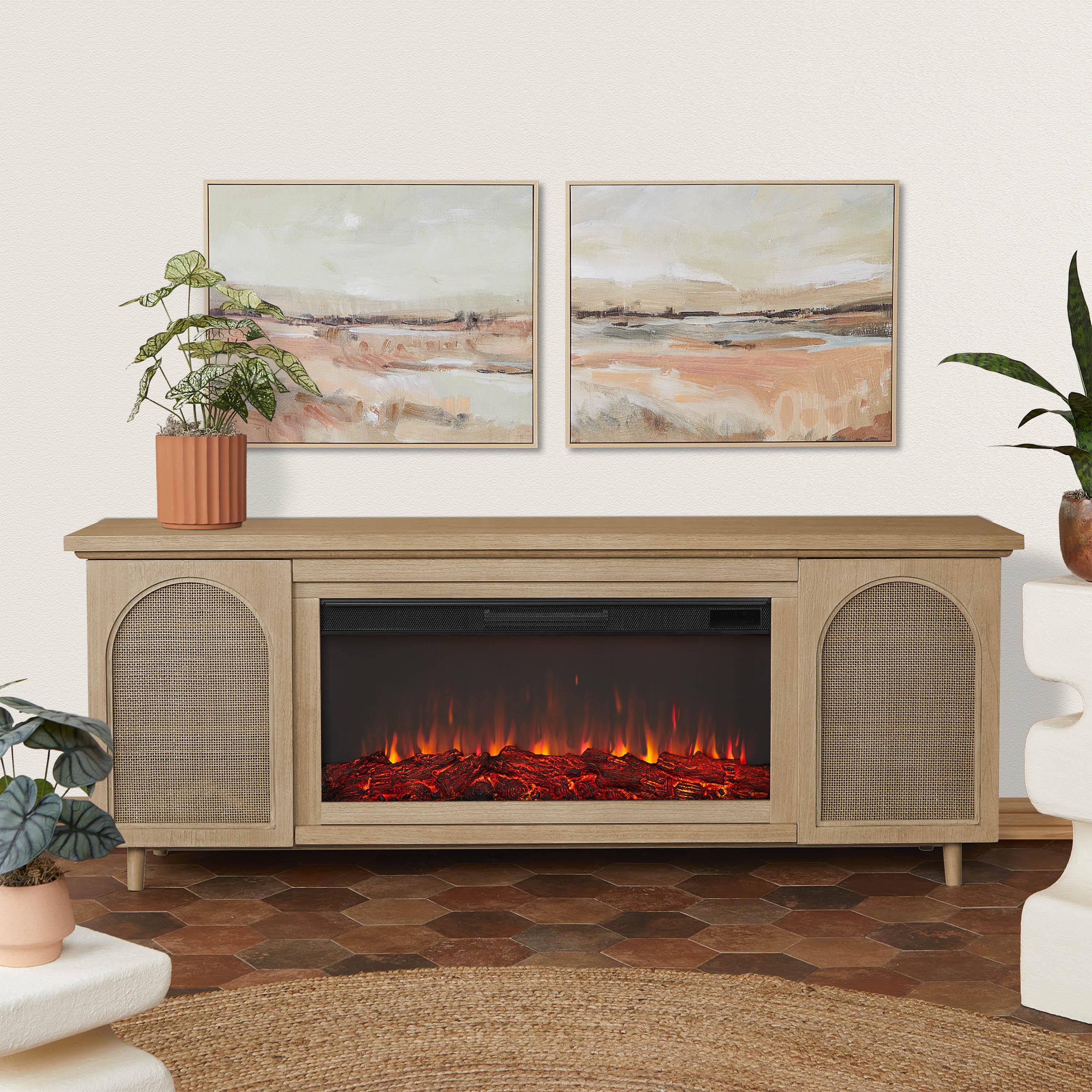 Dahlia 76" Landscape Electric Fireplace Tv Stand In White Oak