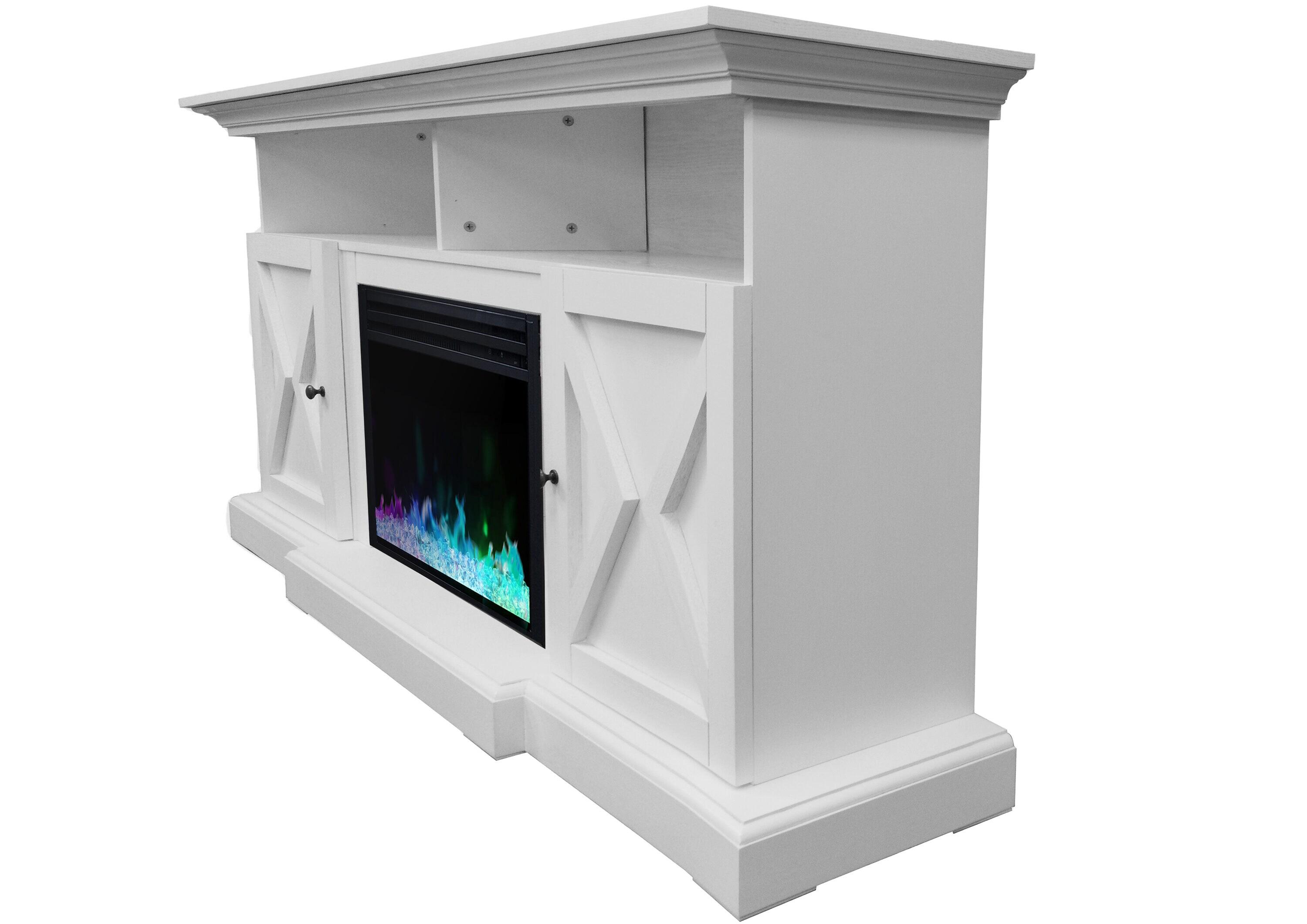 Cambridge Summit 62-In. Farmhouse Fireplace TV Stand with Crystal Rocks Display