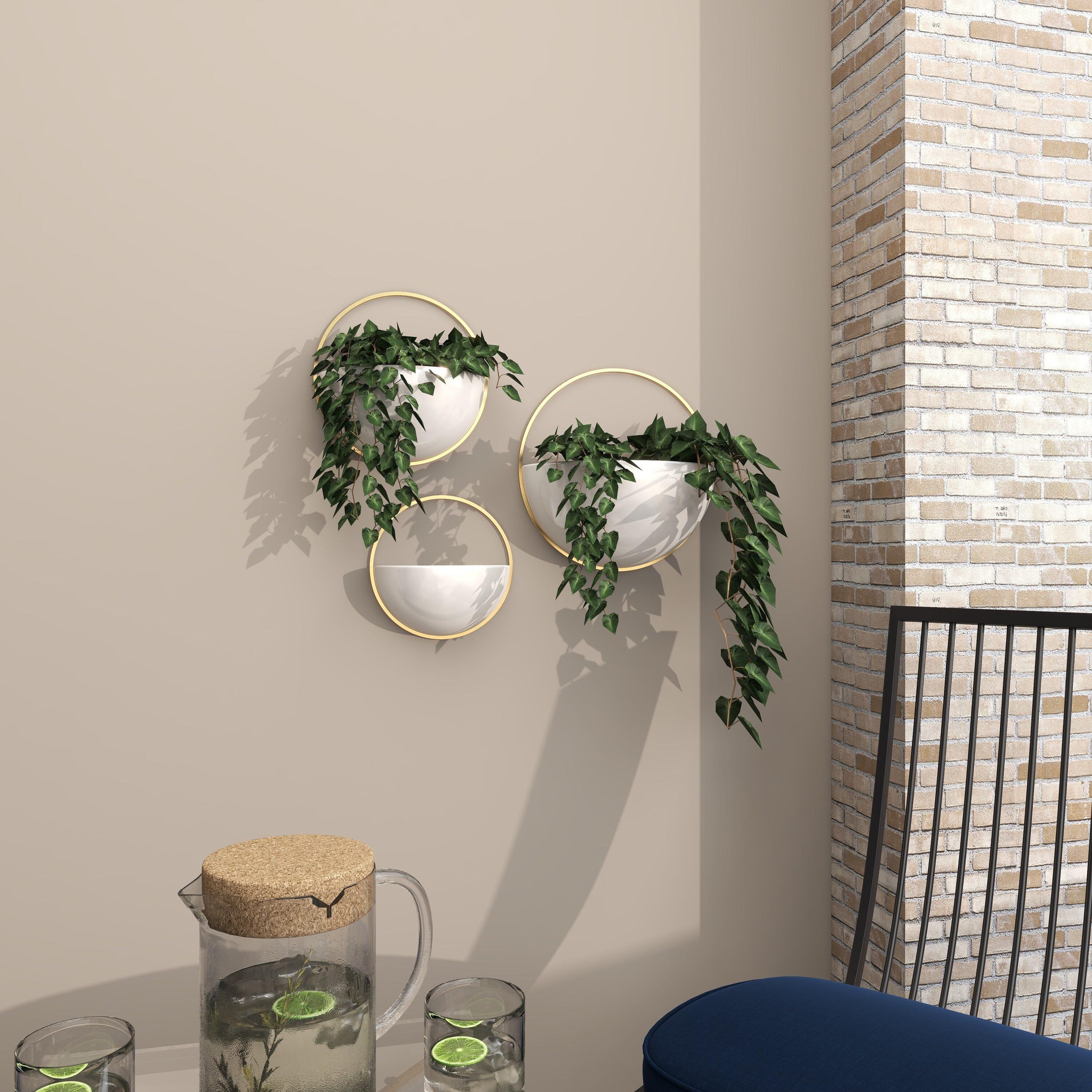 DecMode 12", 10", 9"W Round White Metal Indoor Outdoor Round Geometric Wall Planter (3 Count)