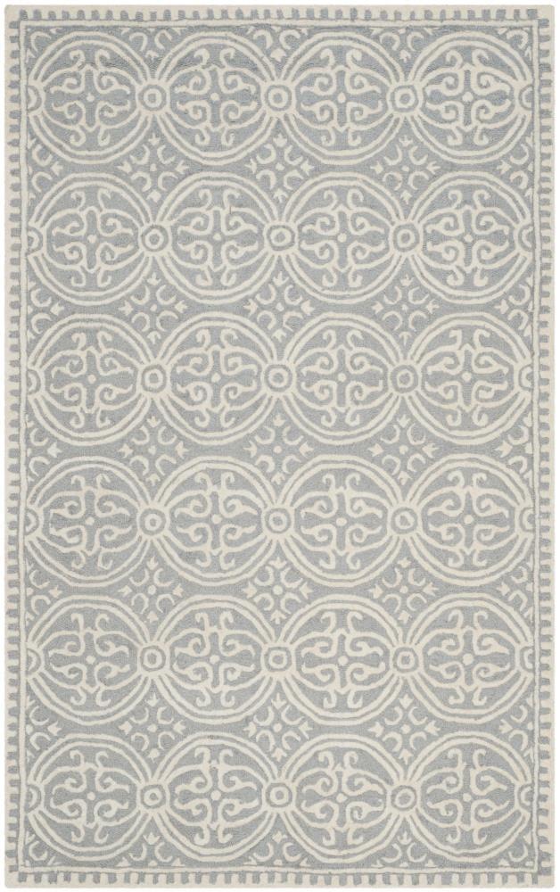 Safavieh Cambridge Damask 5 x 8 (ft) Tufted Wool Silver/Ivory Rectangular Indoor Abstract Area rug