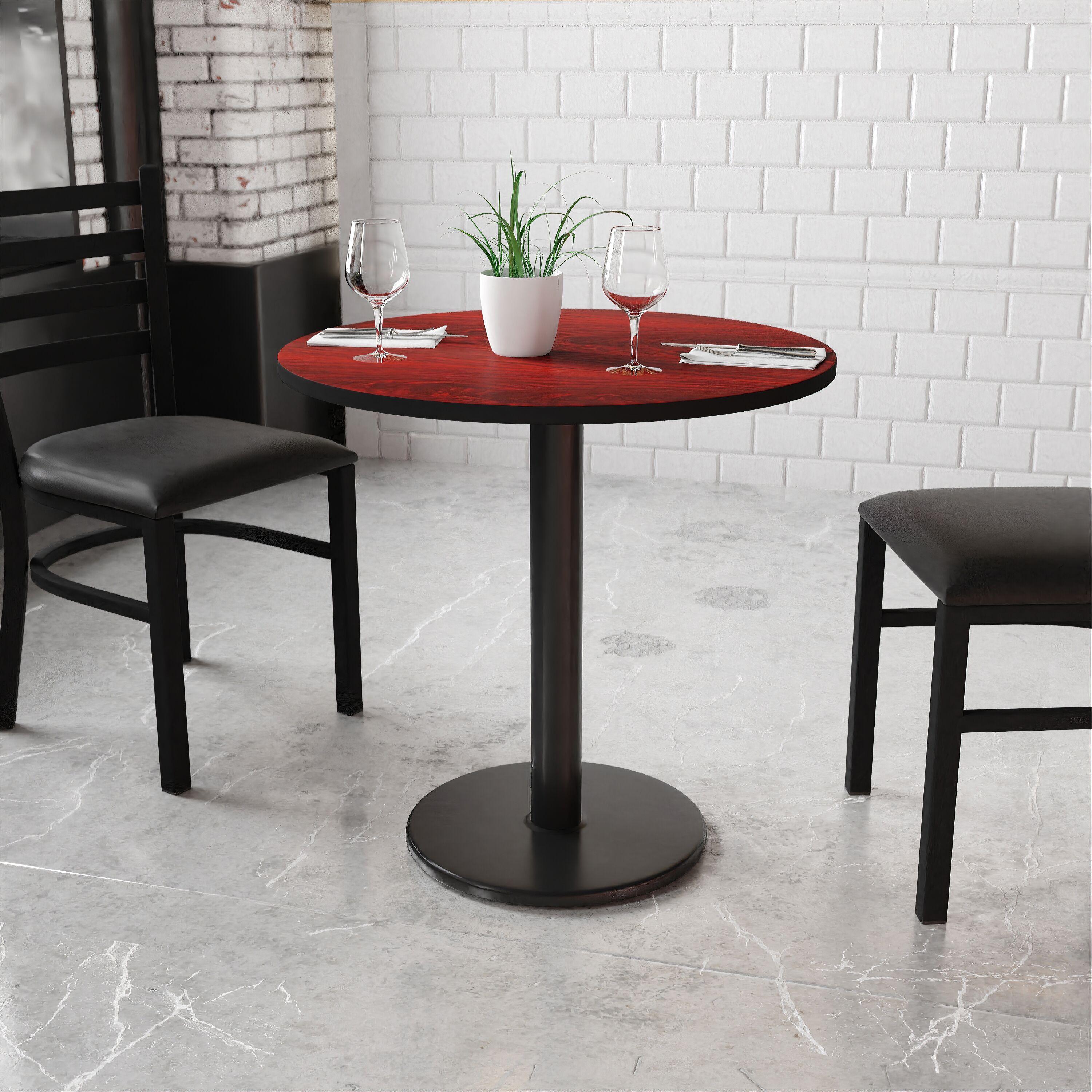 30" Round Mahogany Laminate Table Top With Table Height Round Base - Table Height Restaurant Table