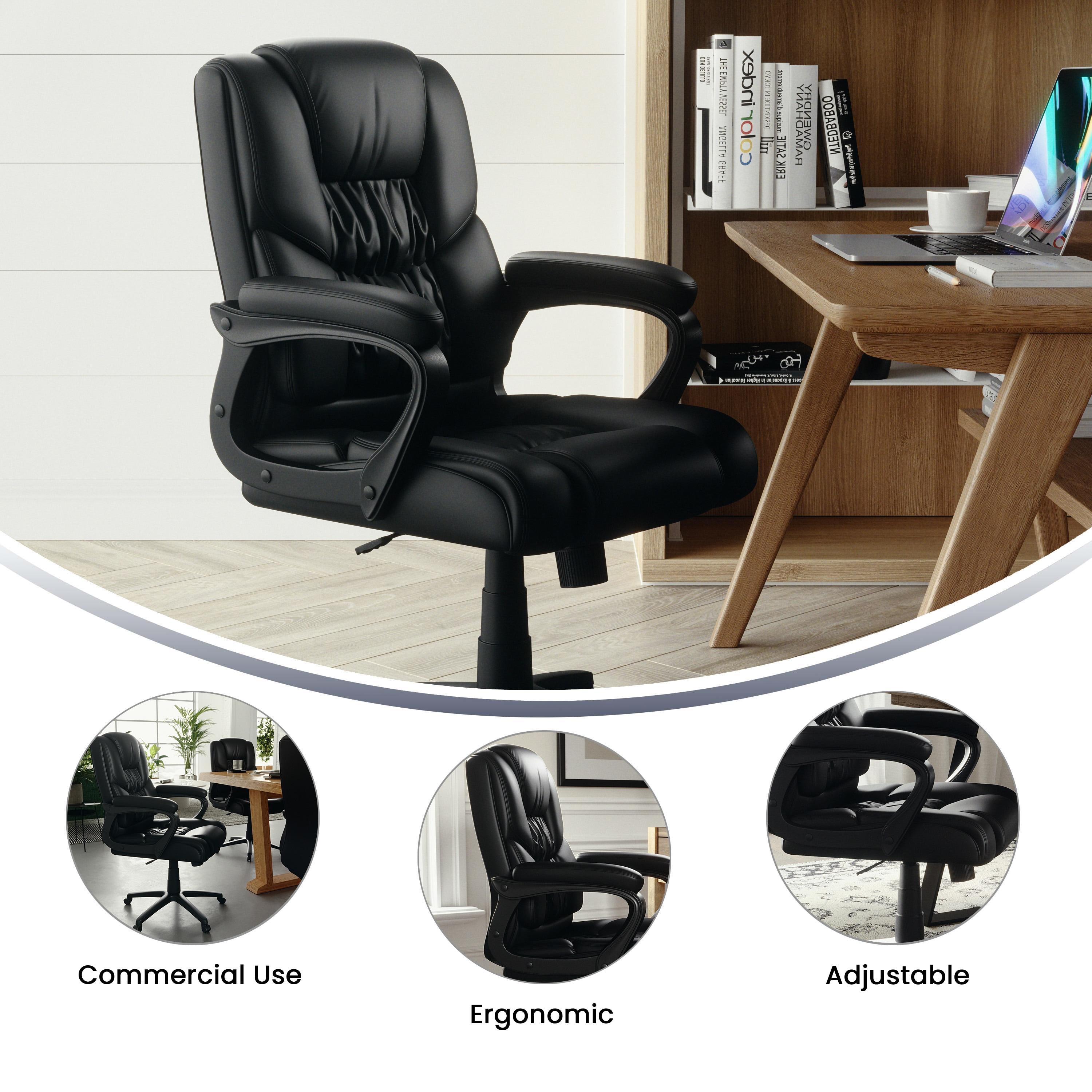 Flash Furniture Flash Fundamentals Big & Tall 400 lb. Rated Black LeatherSoft Swivel Office Chair with Padded Arms