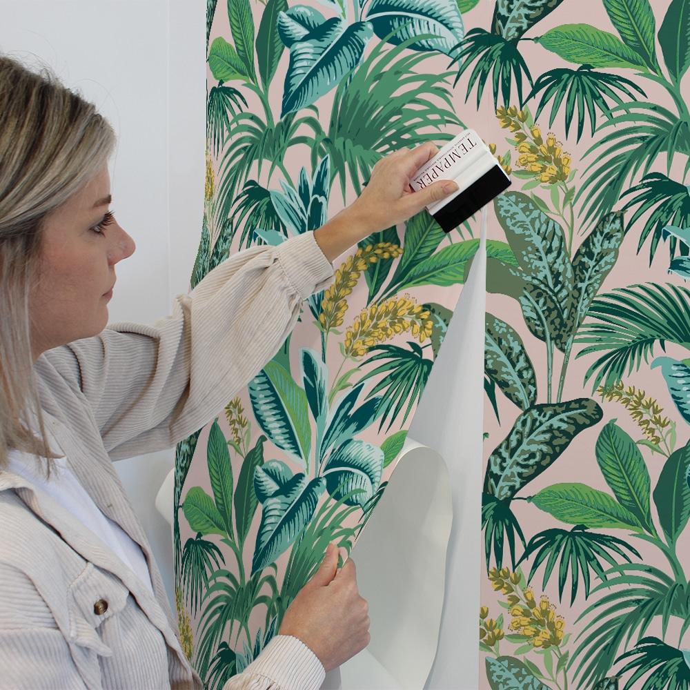 Tempaper Havana Palm Botanical Pink Tropical Peel and Stick Wallpaper, 20.5" x 16.5'