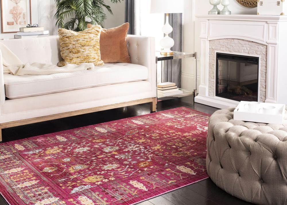 SAFAVIEH Valencia Grigor Traditional Polyester Area Rug, Fuchsia/Multi, 6'7" x 6'7" Square
