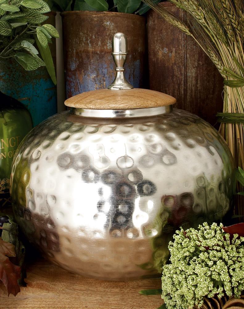 World Menagerie Lee Metal Hammered Silver Decorative Jars with Wood Lid
