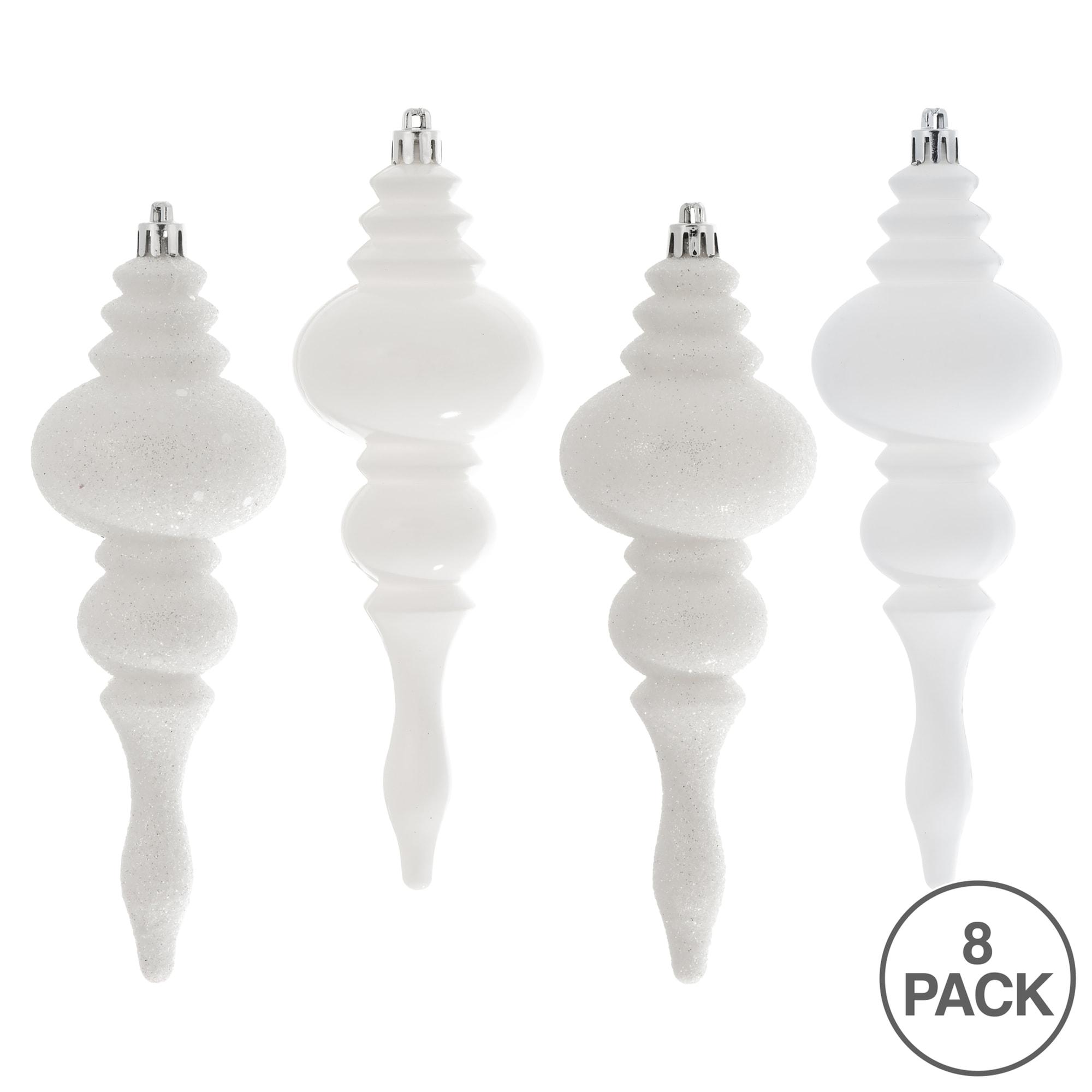 Vickerman 7" White 4-Finish Finial Ornament, 8 per Box