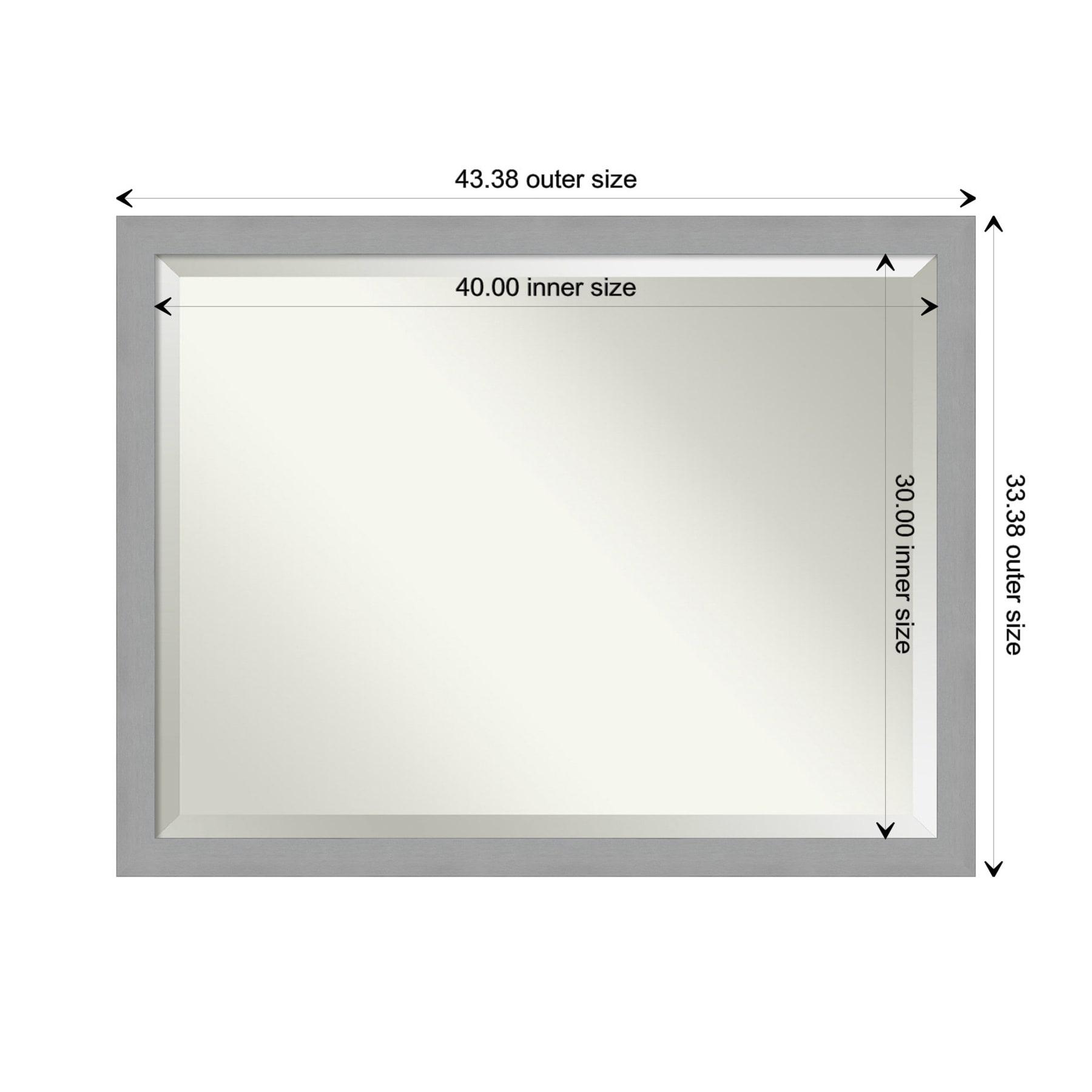 44" x 34" Brushed Nickel Framed Wall Mirror Silver - Amanti Art: Modern Rectangle, No Assembly Required