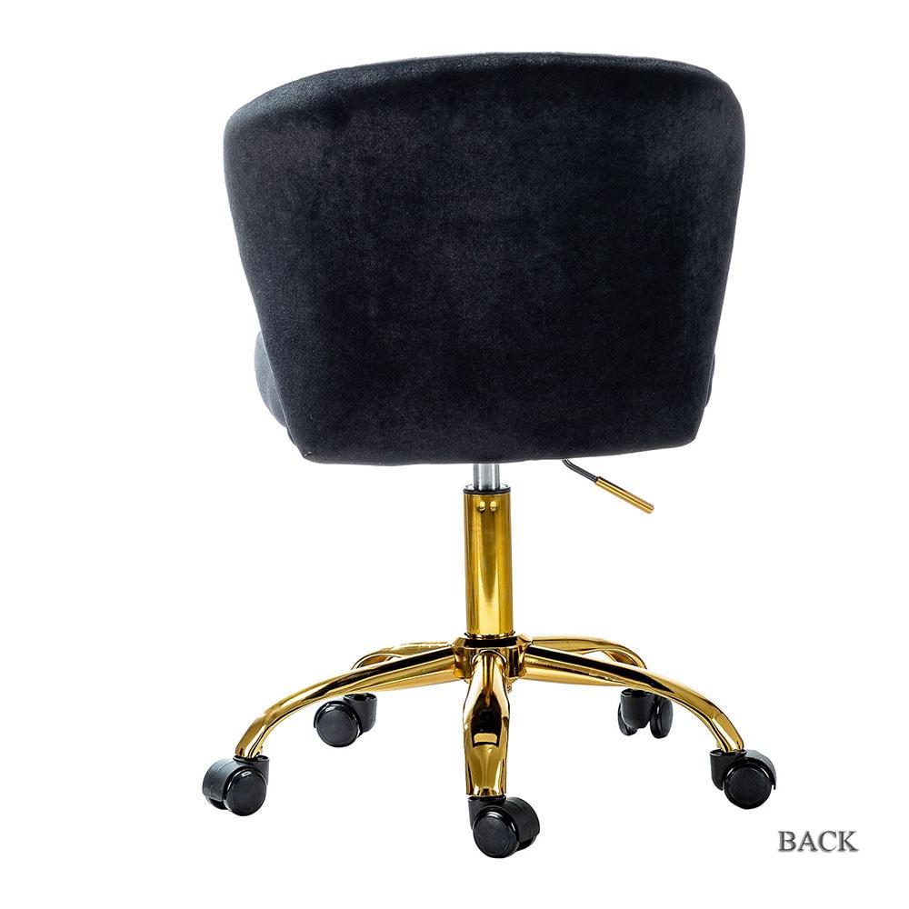Black Velvet Swivel Office Chair with Gold Legs, Adjustable Height Rolling Desk Chair for Home Office Vanity
